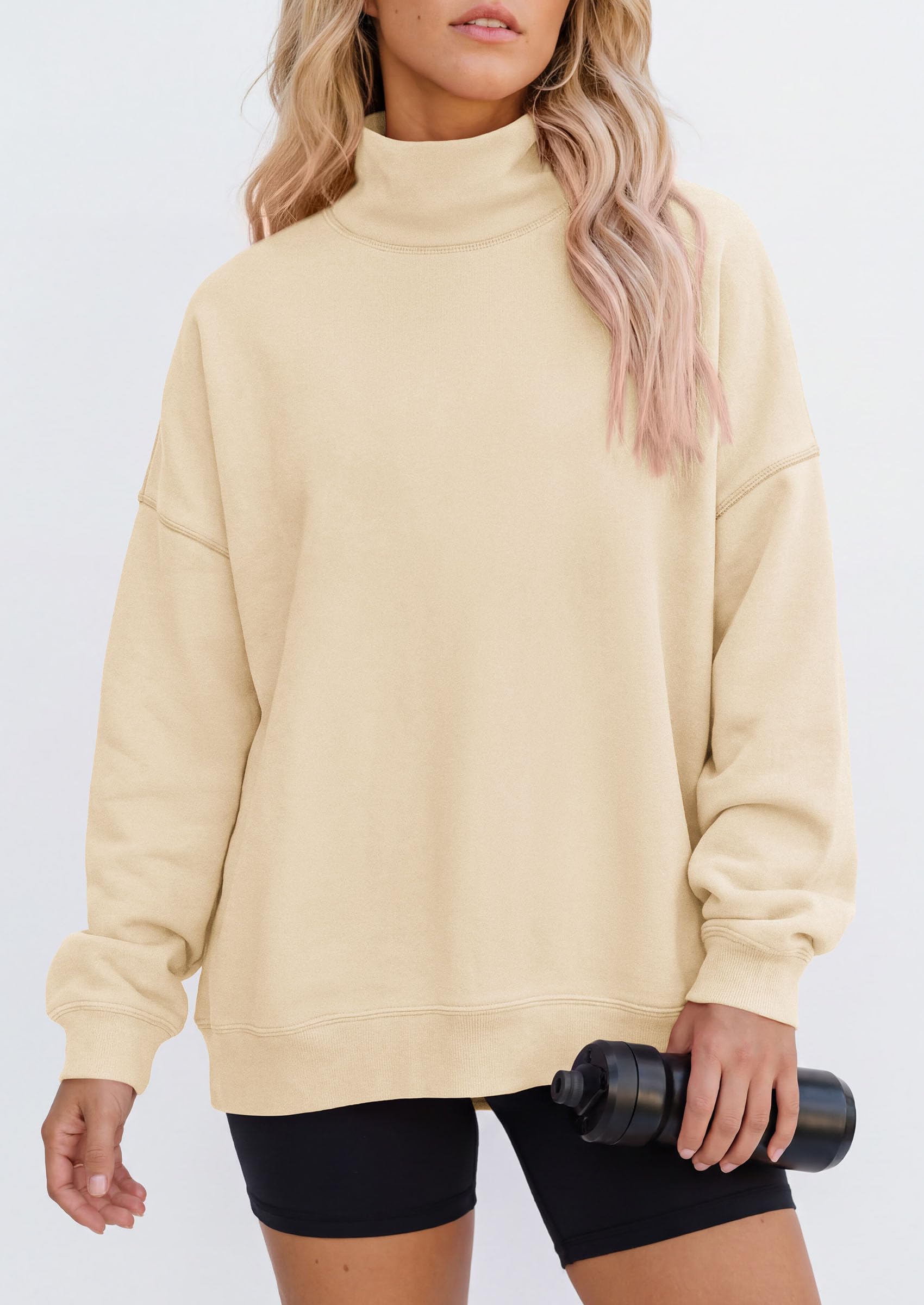 PRETTYGARDEN Womens Mock Neck Sweatshirt Oversized Pullover Loose Fit,Side Pockets,Long Sleeve Drop Shoulder Tops,Casual Lounge Work Travel Airport Outfits,Fall Fashion Winter Clothes