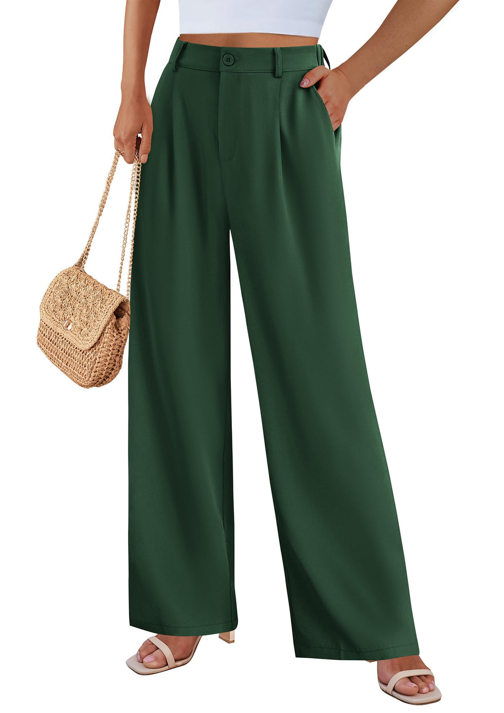 PRETTYGARDEN Wide Leg Pants for Women Trendy Fall High Waisted Business Casual Outfits Work Pant Trousers