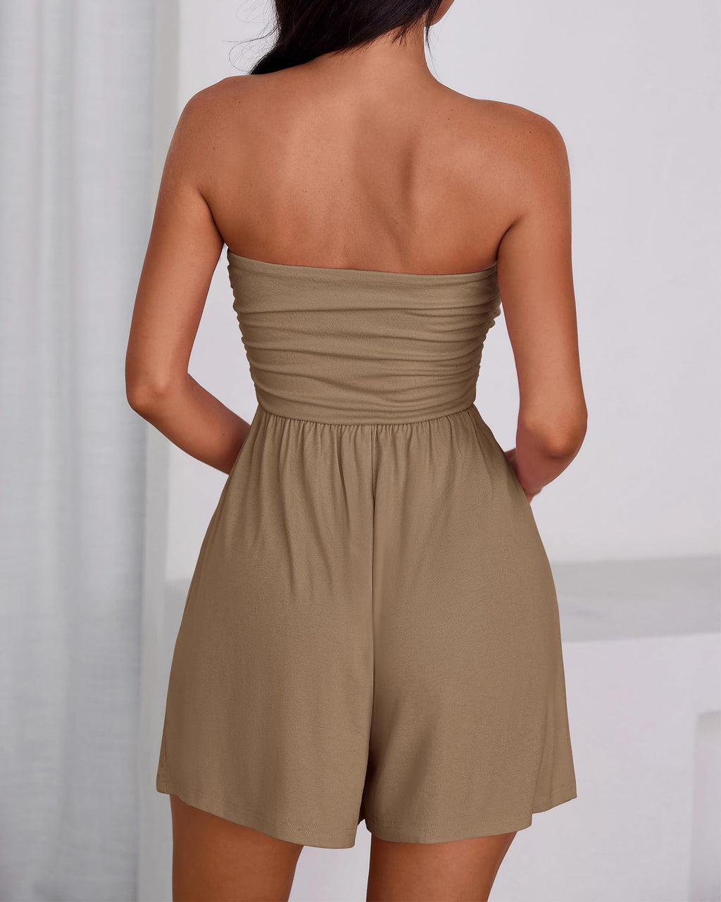 BTFBM Womens Romper Spring Summer Strapless Tube Tops Beach Vacation Clothes Boho Loose Shorts Jumpsuits Pockets