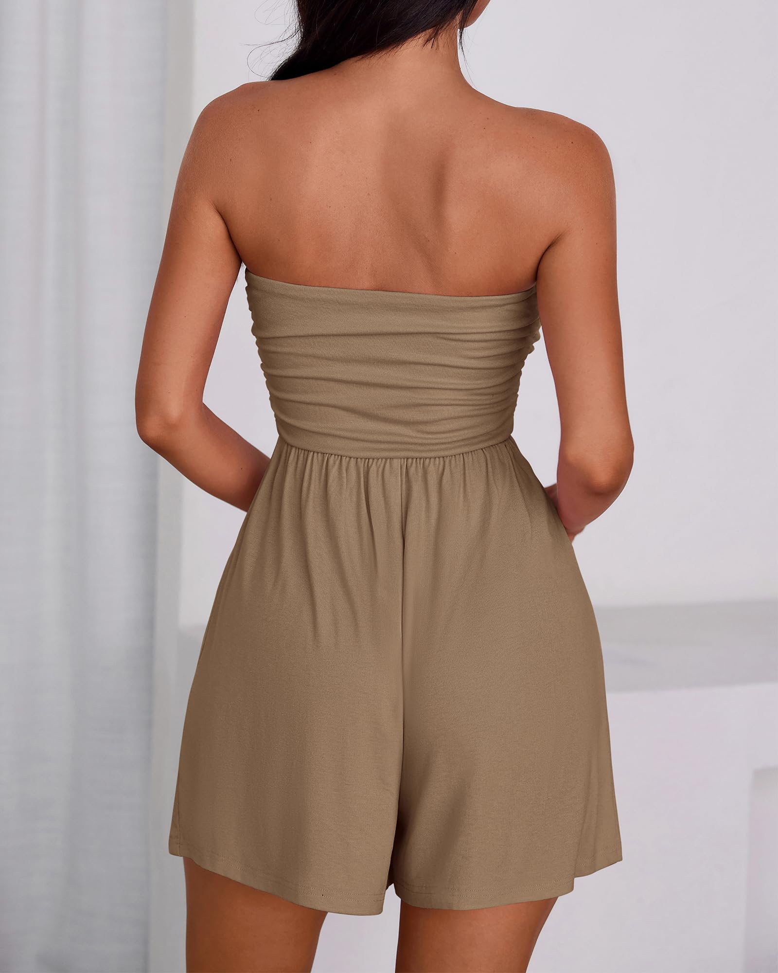 BTFBM Womens Romper Spring Summer Strapless Tube Tops Beach Vacation Clothes Boho Loose Shorts Jumpsuits Pockets