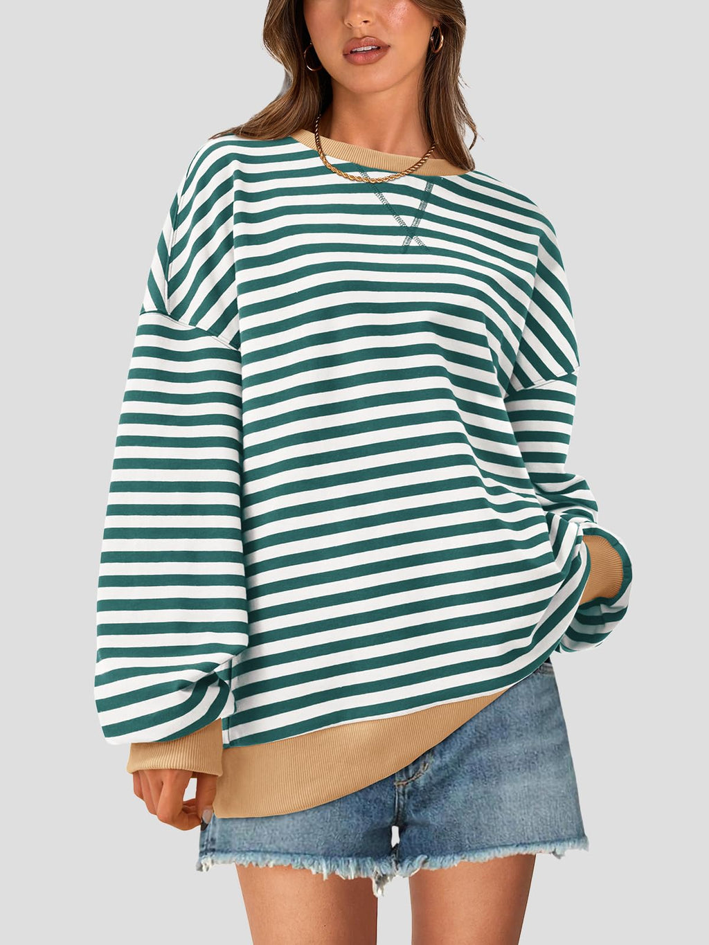 PRETTYGARDEN Womens Striped Oversized Sweatshirt Color Block Crew Neck Long Sleeve Casual Loose Pullover Top Y2K Clothes