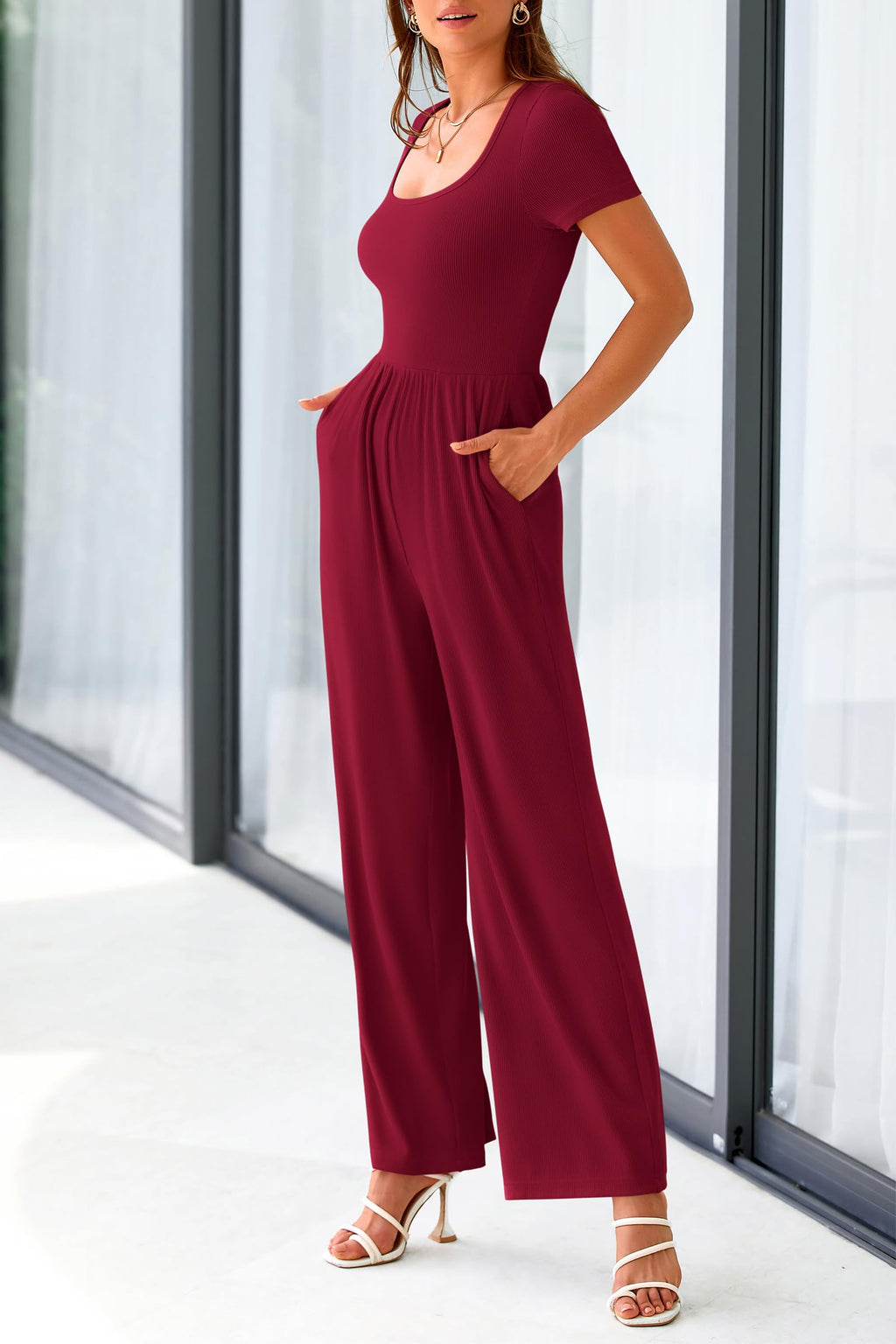 PRETTYGARDEN Women's Summer One Piece Jumpsuits Dressy Casual Short Sleeve Square Neck Wide Leg Rompers Travel Outfit Clothes
