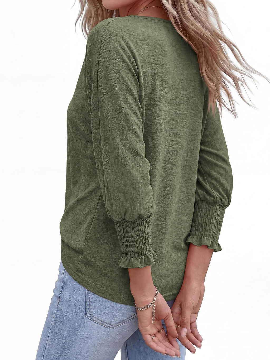 BTFBM Womens Tops Dressy Casual Summer T Shirts Crewneck 3/4 Sleeve Beach Vacation Loose Tunic Spring Work Blouse