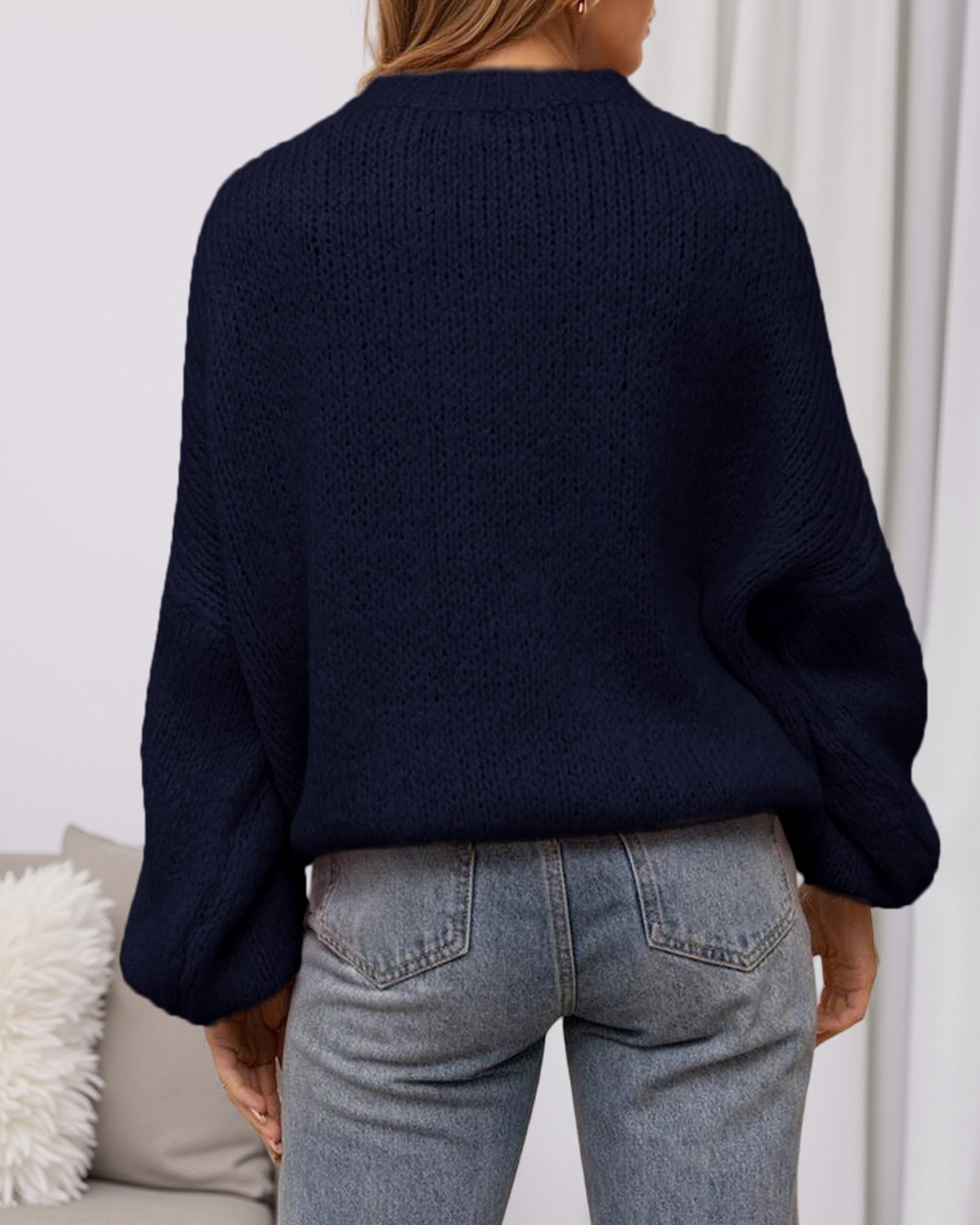 BTFBM Sweaters for Women Fall Crew Neck Lantern Long Sleeve Oversized Sweater Casual Knit Winter Pullover Tops