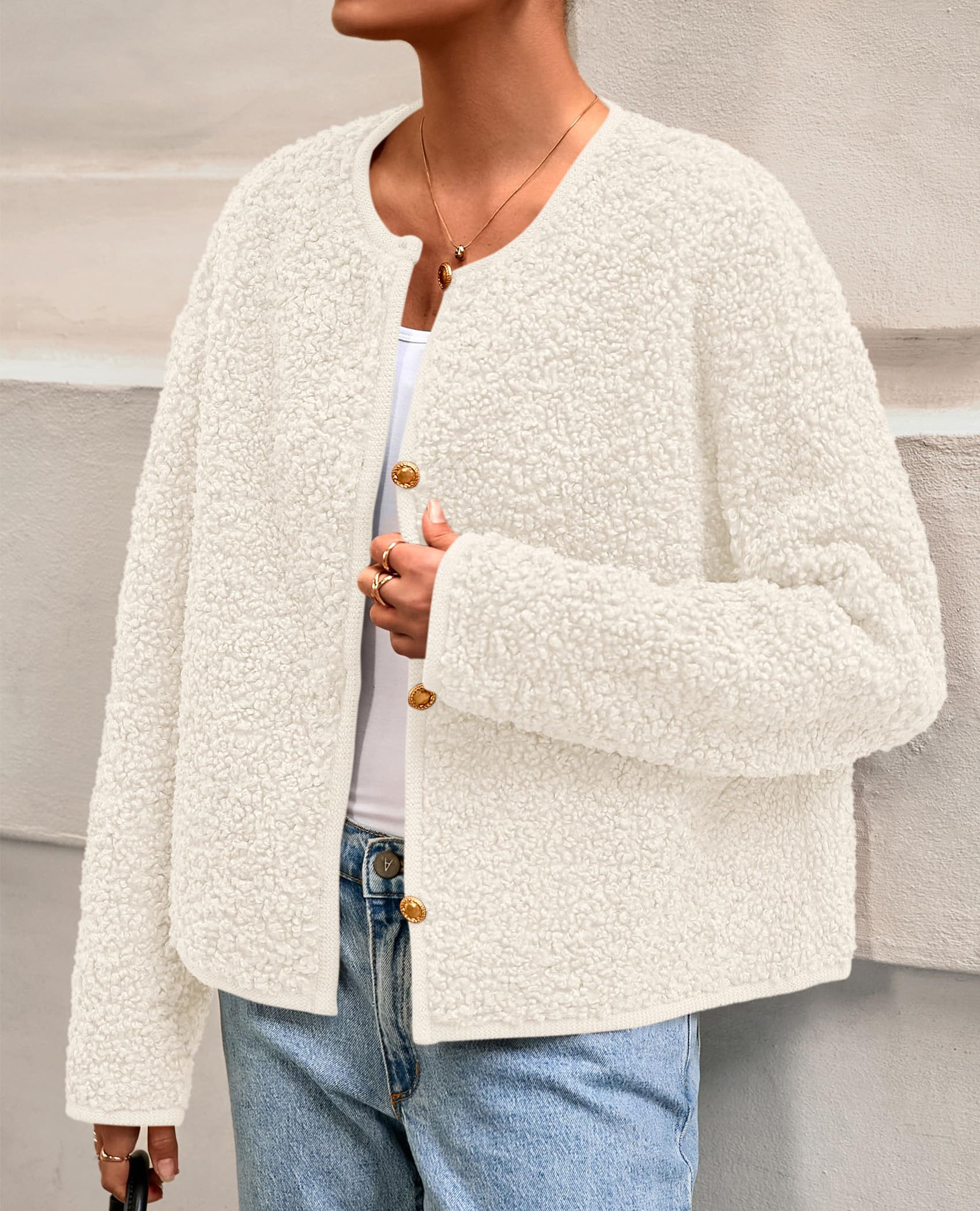 PRETTYGARDEN Women's Fall Fashion Clothes Trendy Fleece Sherpa Cropped Jackets Buttons Warm Casual Winter Faux Fur Coats