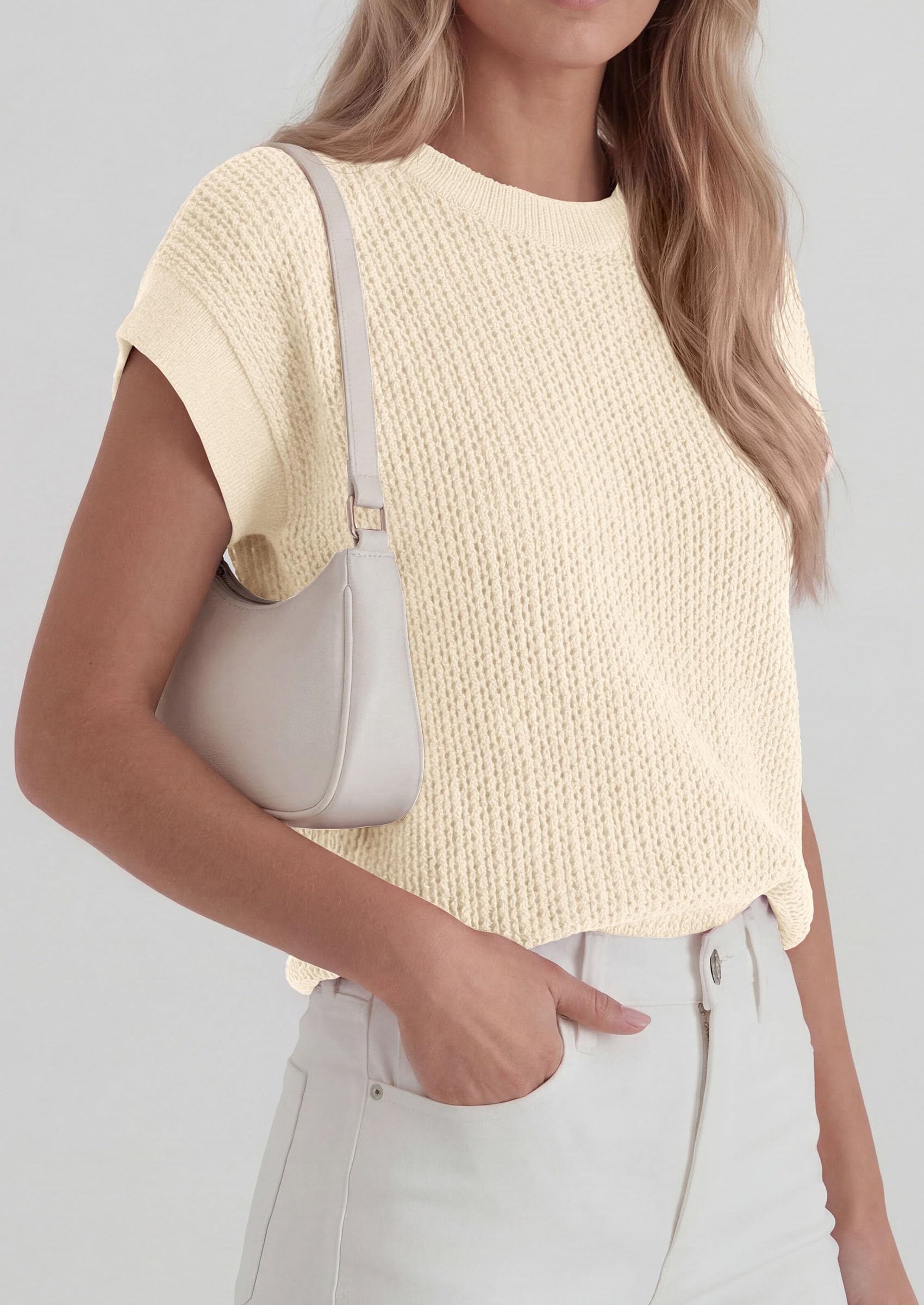 PRETTYGARDEN Women Spring Sweater Vest Business Casual Tank Top Lightweight Cap Sleeve Knit Shirts Trendy Summer Outfits