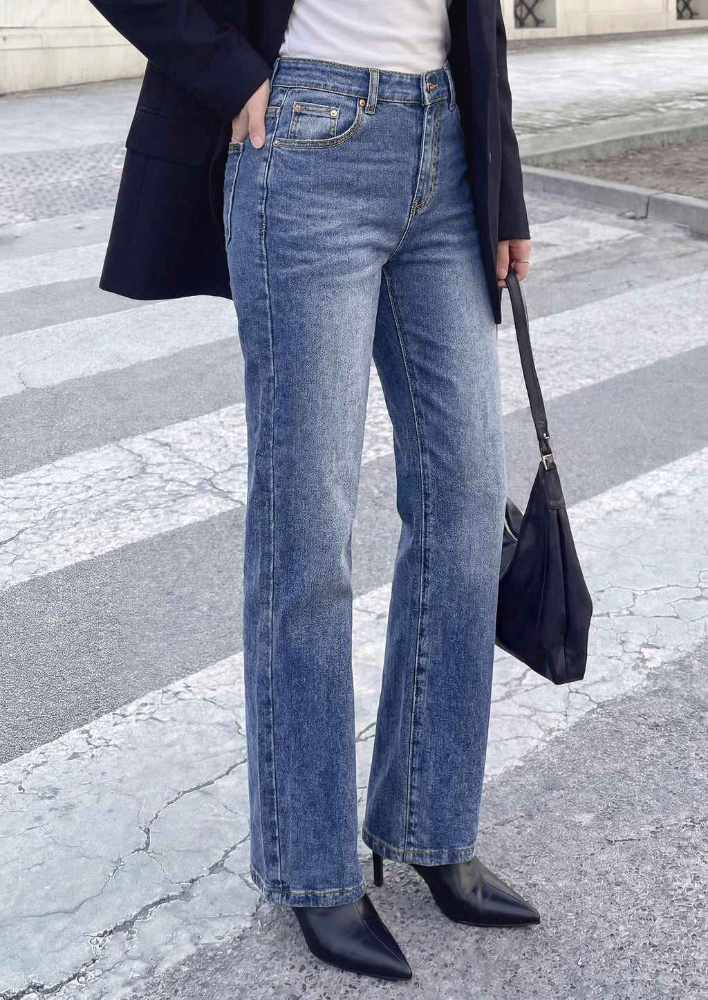 PRETTYGARDEN Womens Jeans Straight Leg Stretchy High Waist | Classic Rigid Structured Tummy Control Pants with Practical Pockets, Ideal for Business Office, Daily Casual, Back to School