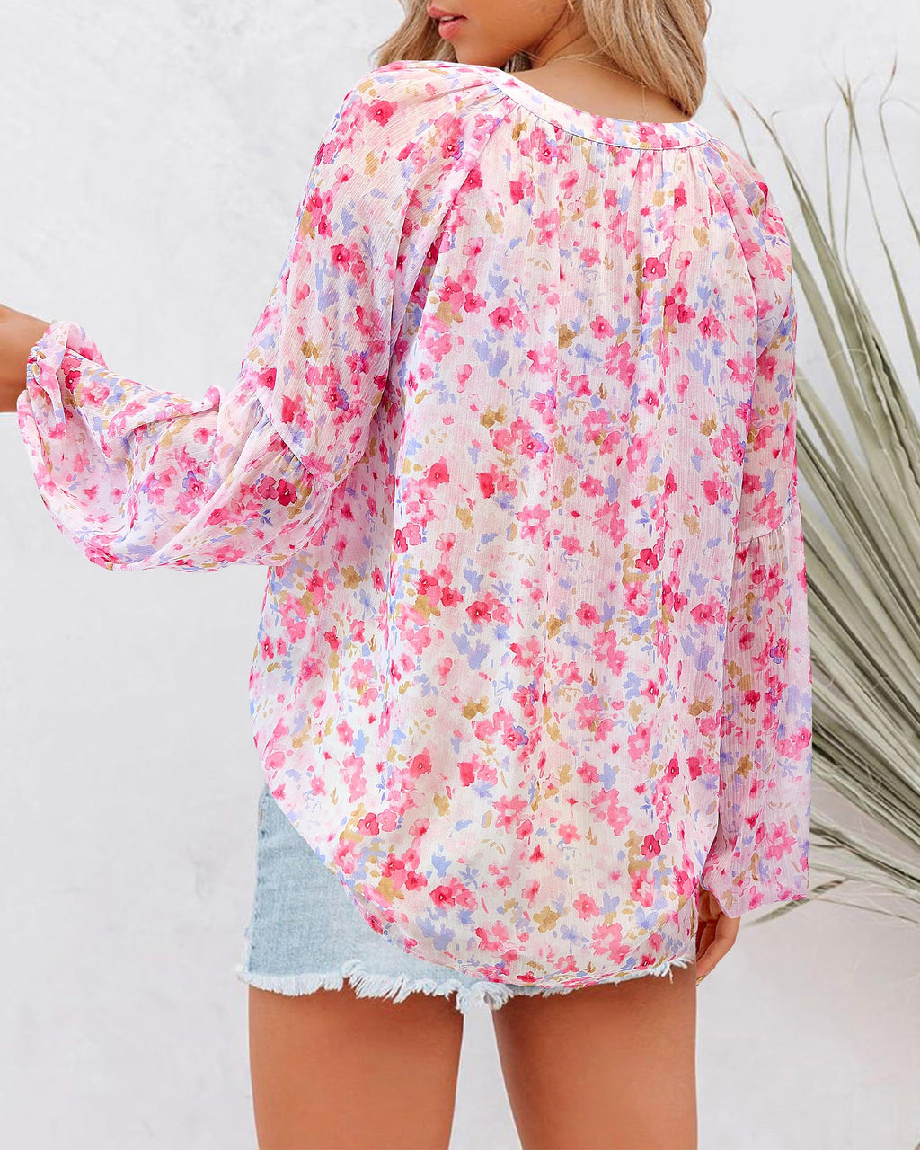 BTFBM Blouses for Women Dressy Casual Floral Summer Boho Tops V Neck Lightweight Long Sleeve Shirts Spring Clothes