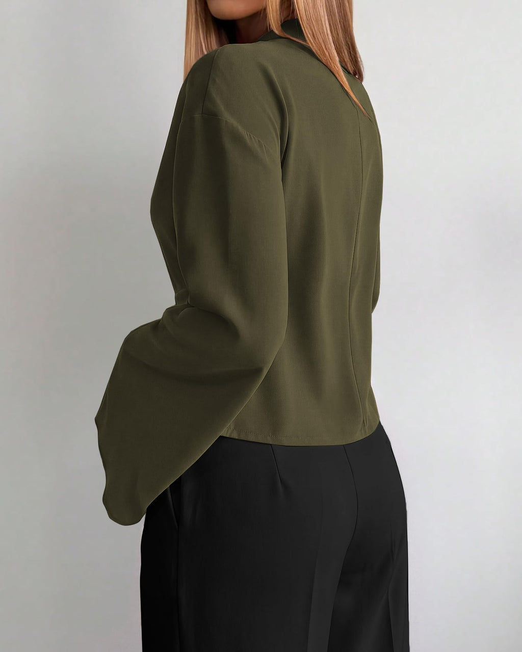 BTFBM Women Business Casual Blouses Bell Long Sleeve Tie Waist Top Mock Neck Back Zipper Shirt, Elegant Dressy Buckle Tunic, Going Out Tops, Work Office Shirts, Early Fall Fashion