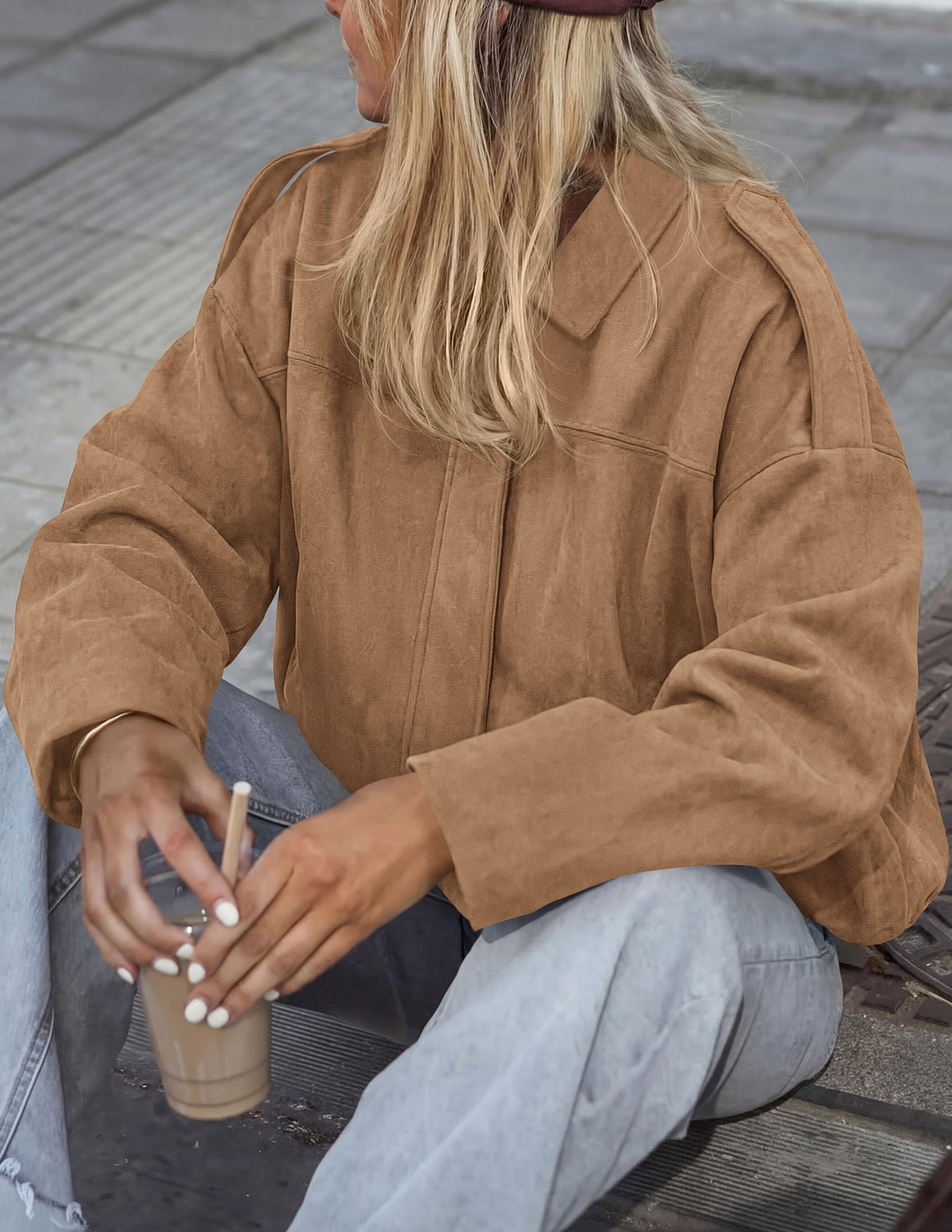 PRETTYGARDEN Women's Faux Suede Cropped Bomber Jacket | Long Sleeve Zip Up Casual Going Out Jackets Coat, Oversized Loose Fit Western Outfits, Trendy Outerwear, Fall Clothes