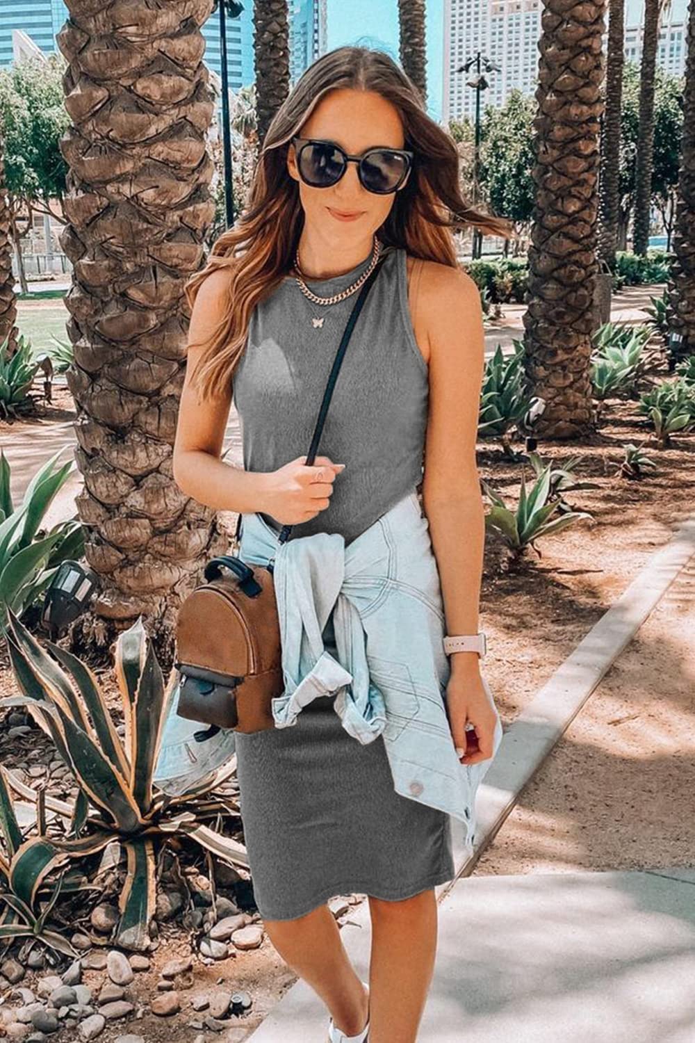 PRETTYGARDEN Women Bodycon Midi Dress Summer Spring Casual Vacation Sundress Fitted Sleeveless Tank Dresses
