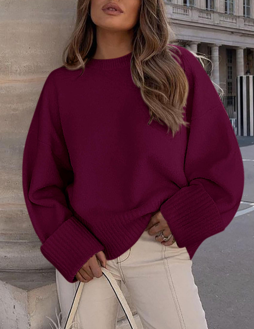 PRETTYGARDEN Women's Fall Oversized Sweaters Casual Crewneck Pullover Long Sleeve Fuzzy Chunky Knit Tops Blouse