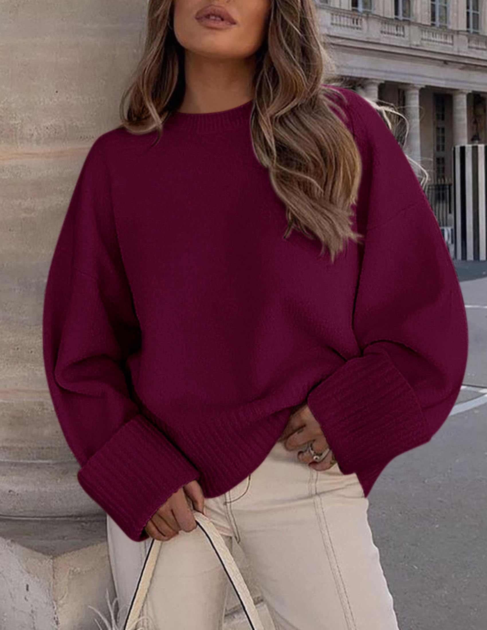PRETTYGARDEN Women's Fall Oversized Sweaters Casual Crewneck Pullover Long Sleeve Fuzzy Chunky Knit Tops Blouse