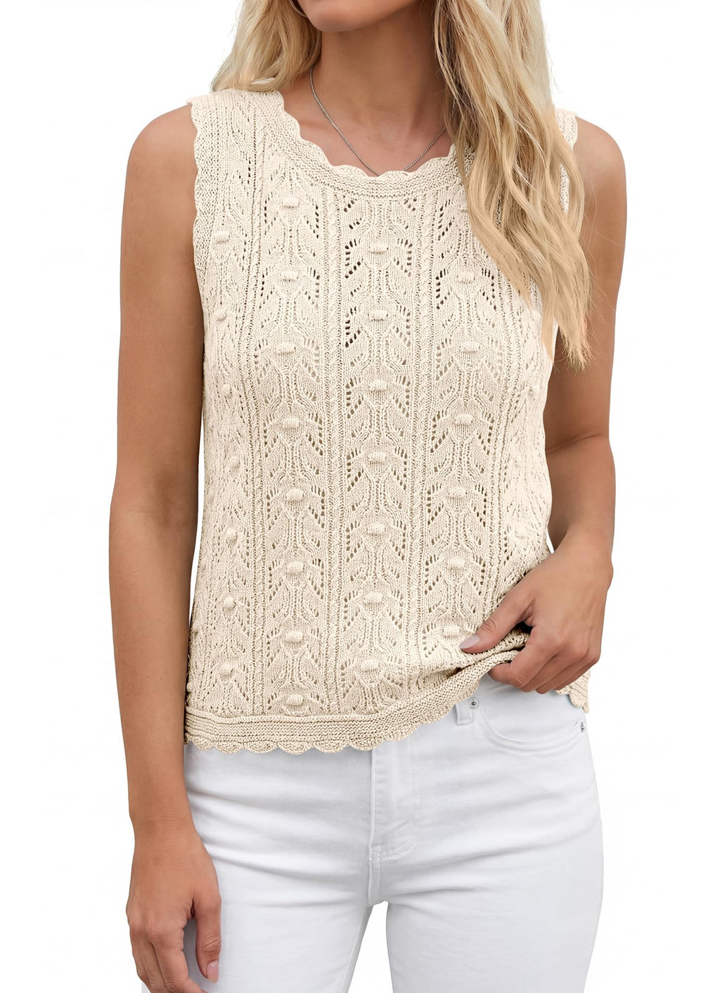 FreshPretty Crochet Tops for Women Sleeveless Knit Sweater Vest Tank Top Summer Spring Cover Ups Beach Vacation Clothes