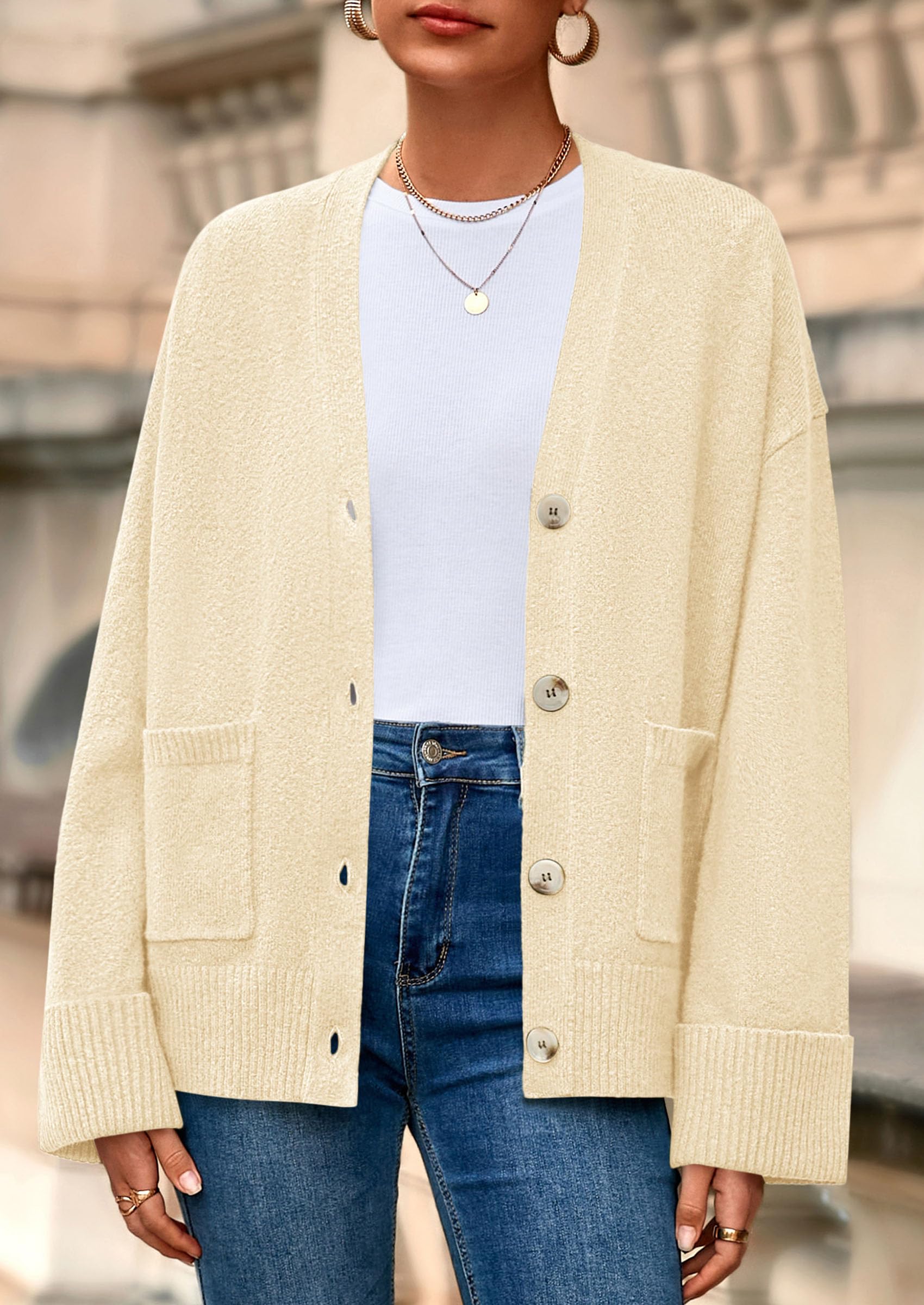 PRETTYGARDEN Women's Oversized Cardigan Sweaters Trendy Chunky Knit Long Sleeve V Neck Button Down Fall Winter Outfits