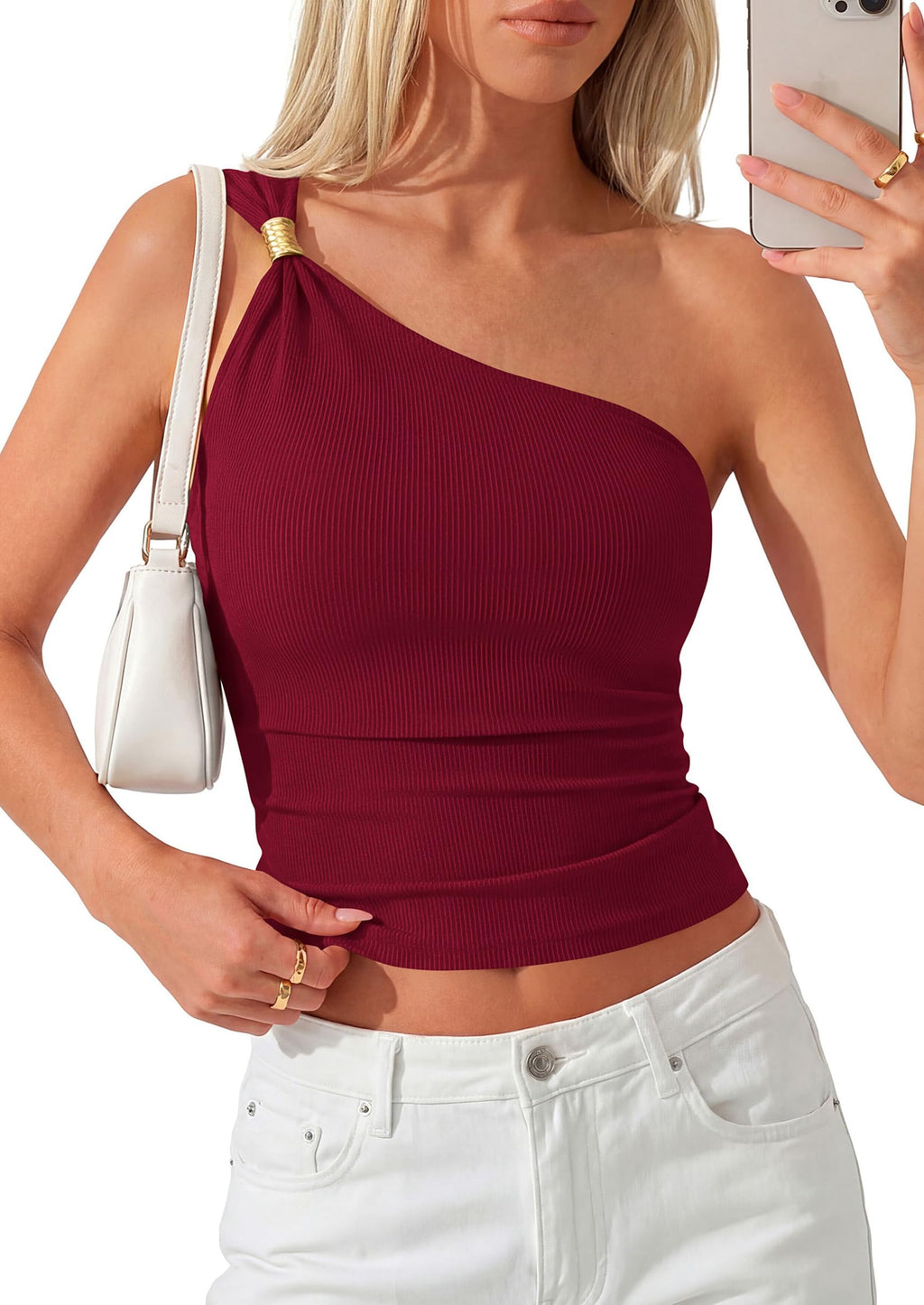 PRETTYGARDEN One Shoulder Going Out Tops for Women Trendy Summer Y2K Clothes Sleeveless Fitted Spring Fashion Shirts