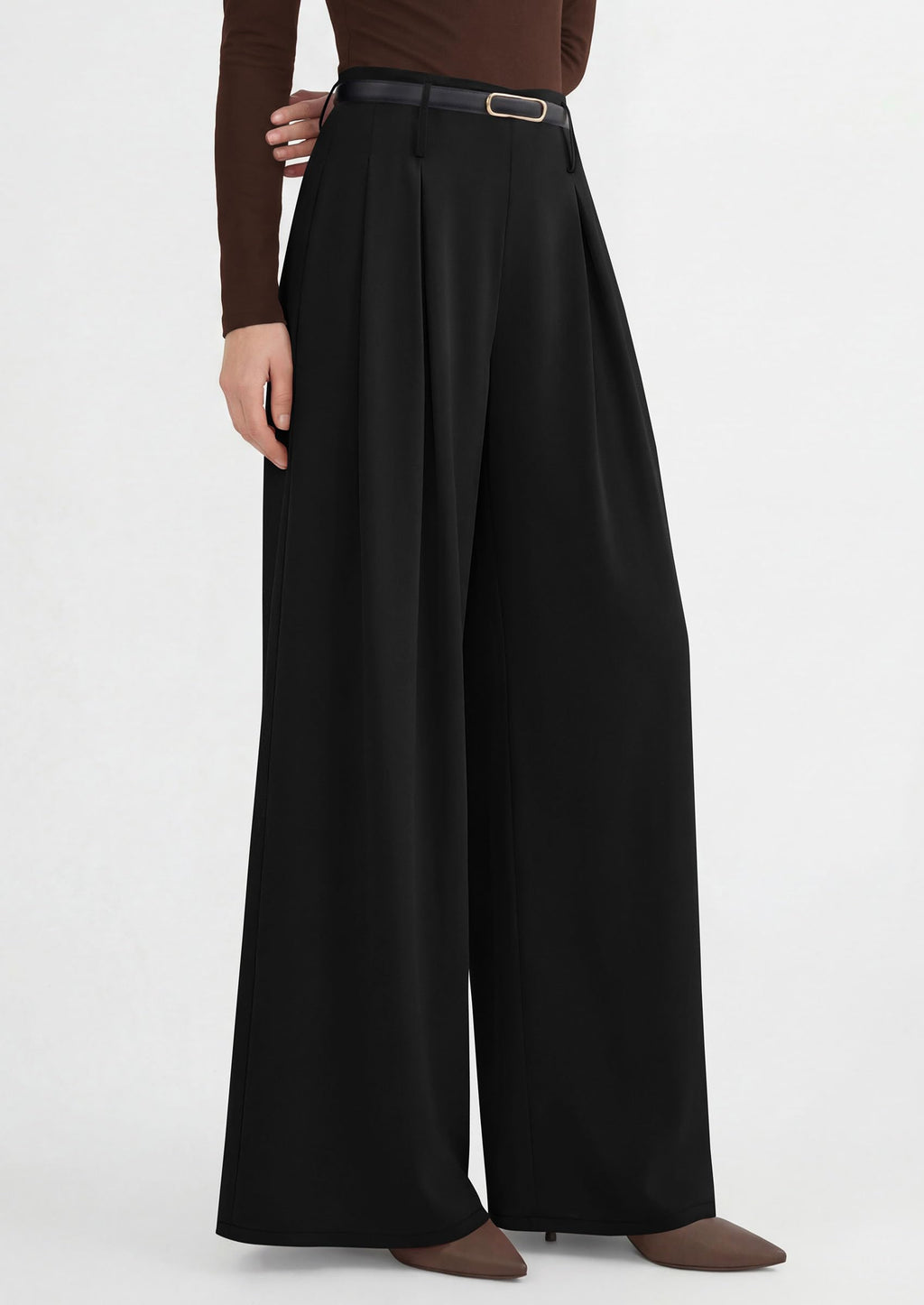 PRETTYGARDEN Womens Spring Wide Leg Trousers High Elastic Waist Loose Pleated Long Flowy Palazzo Work Pants with Pockets