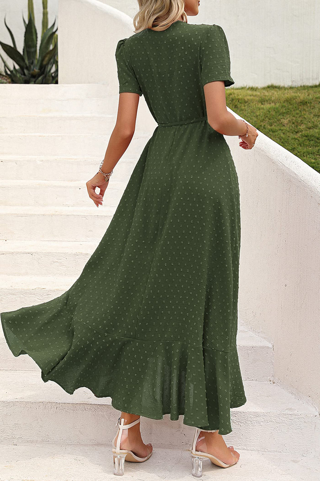 PRETTYGARDEN Women's Boho Floral Maxi Dress Summer Short Sleeve Wrap V Neck Long Flowy Beach Vacation Wedding Guest Dresses