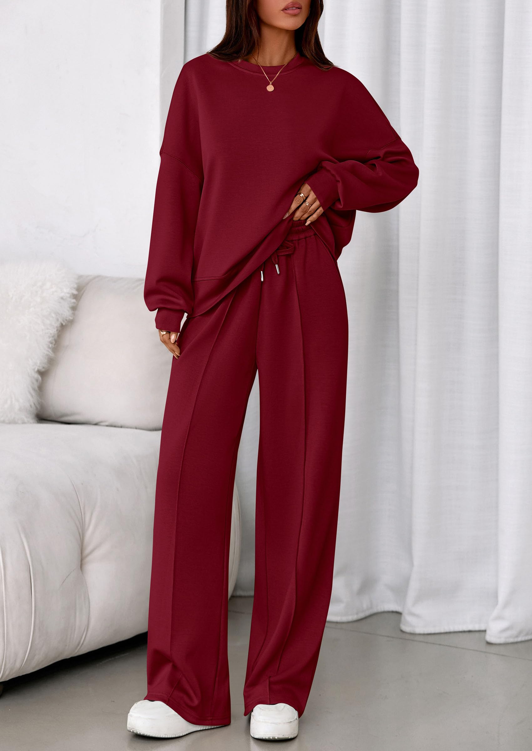 PRETTYGARDEN 2 Piece Sets For Women Fall Trendy Long Sleeve Sweatshirt Wide Leg Pants Loungewear Set Matching Sweatsuit