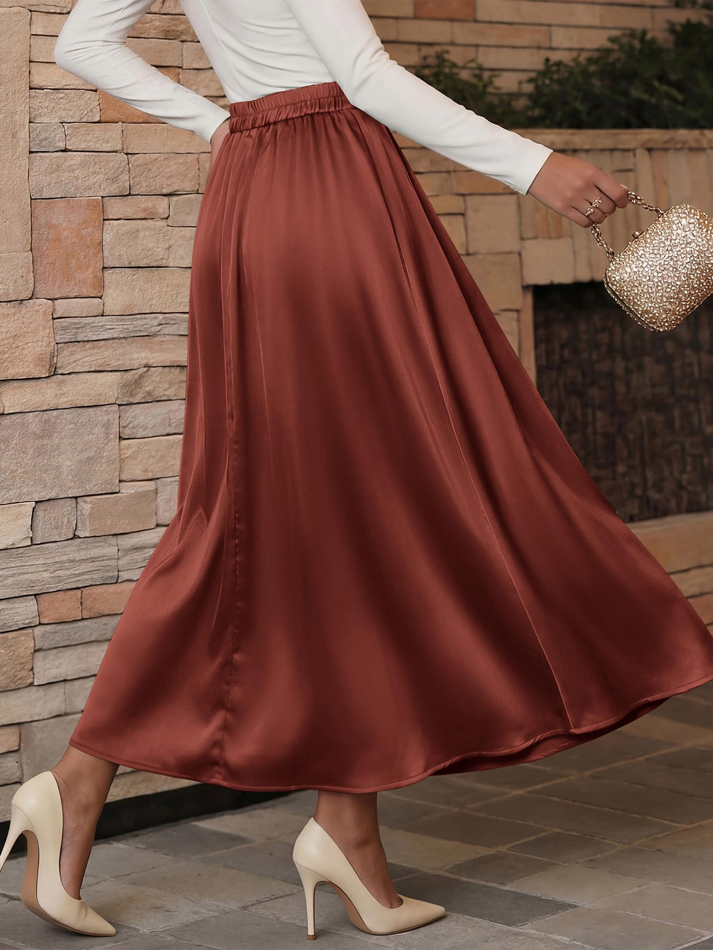 BTFBM Satin Skirts for Women Summer Elegant Flowy A-Line Cocktail Formal Silk Spring Maxi Skirt Night Out Outfits