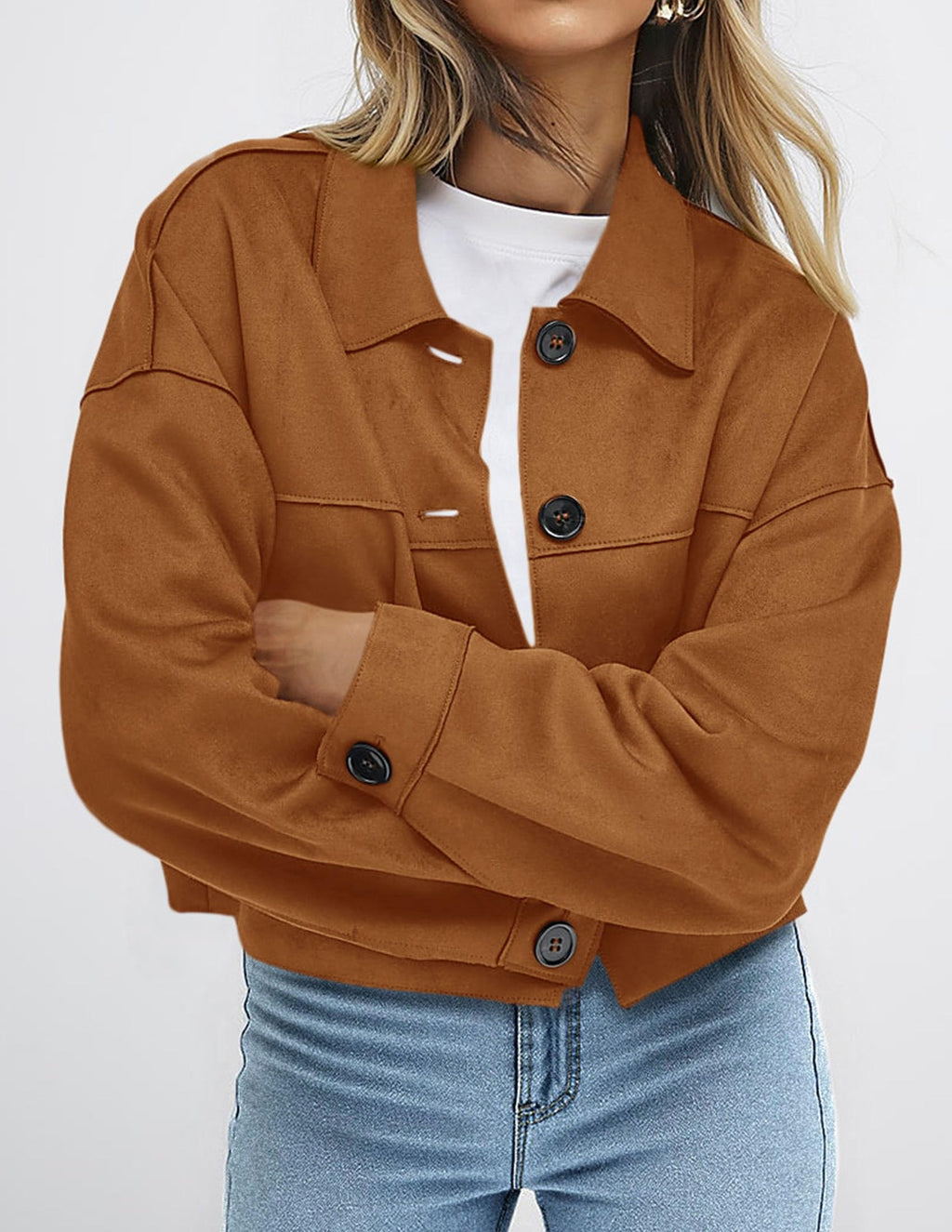 PRETTYGARDEN Women's Faux Suede Cropped Jacket Casual Lightweight Fall Fashion Winter Coats Outerwear Trendy Clothes