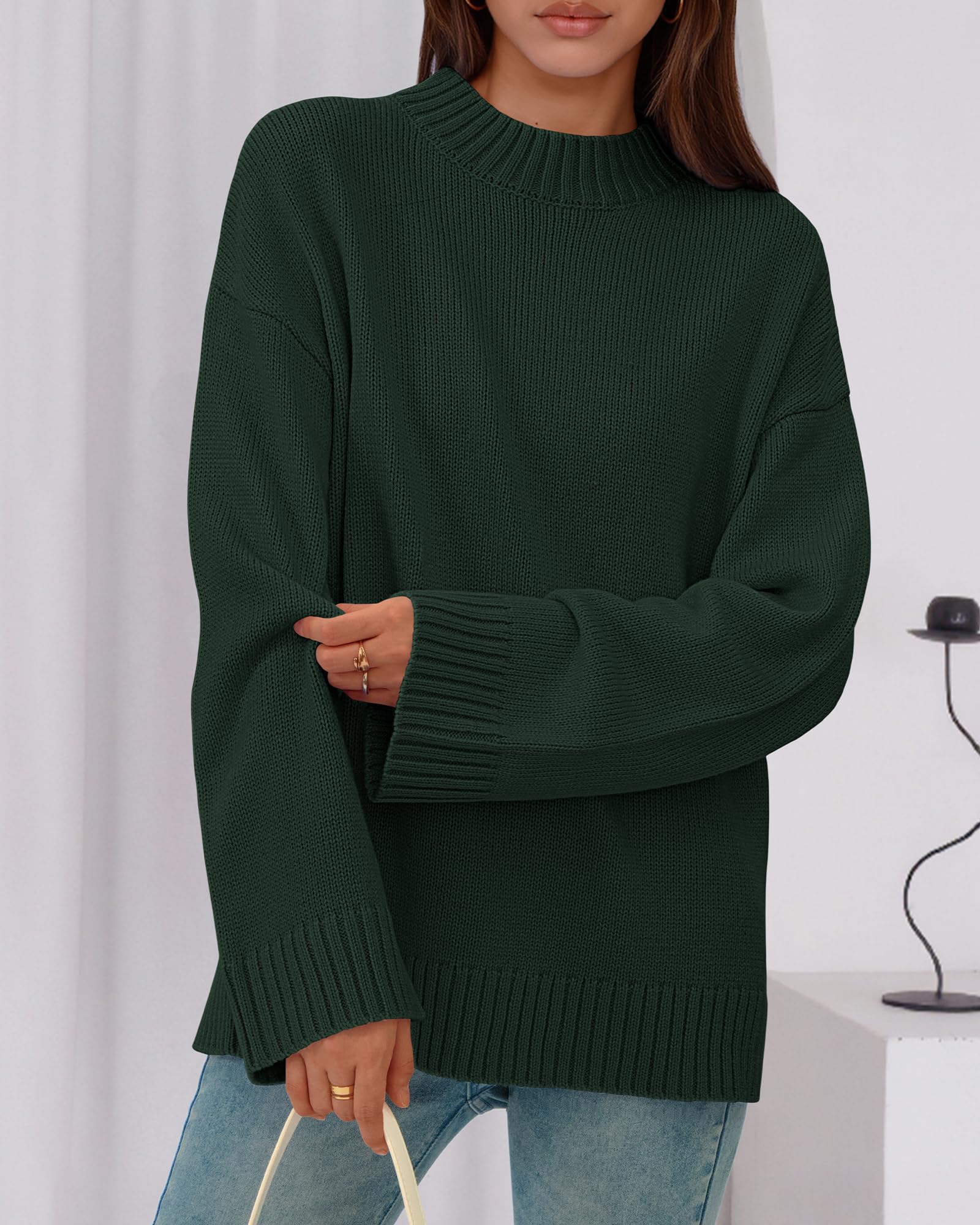 BTFBM Sweaters for Women Casual Crewneck Long Sleeve Loose Ribbed Knit Pullover Sweater Winter Clothes Fall Outfits