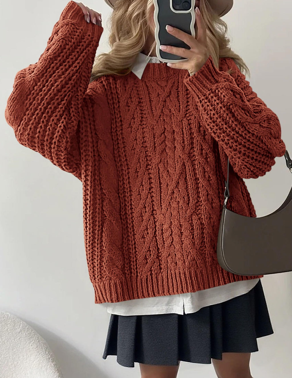 PRETTYGARDEN Women's Oversized Fall Sweaters Casual Long Sleeve Crewneck Chunky Cable Knit Pullover Tops Winter Clothes