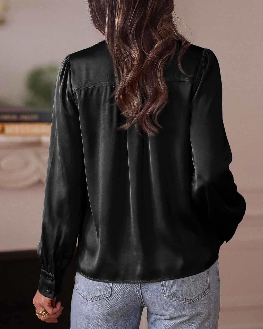 BTFBM Satin Blouses for Women Dressy Casual | Lightweight,V Neck,Long Sleeve Tops,Going Out Outfits,Fall Fashion Clothing