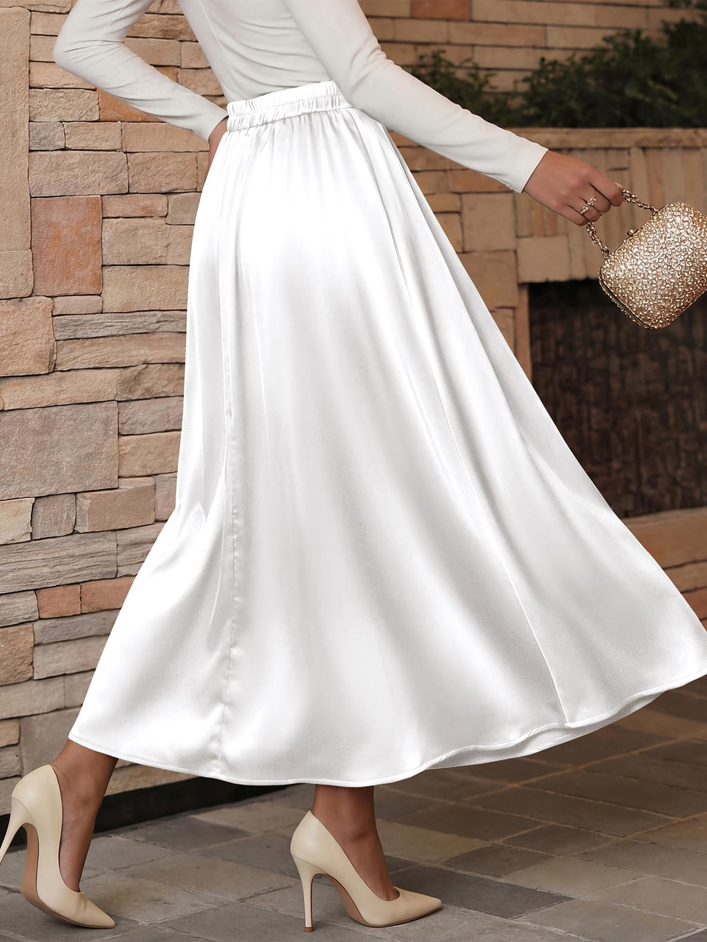 BTFBM Satin Skirts for Women Summer Elegant Flowy A-Line Cocktail Formal Silk Spring Maxi Skirt Night Out Outfits