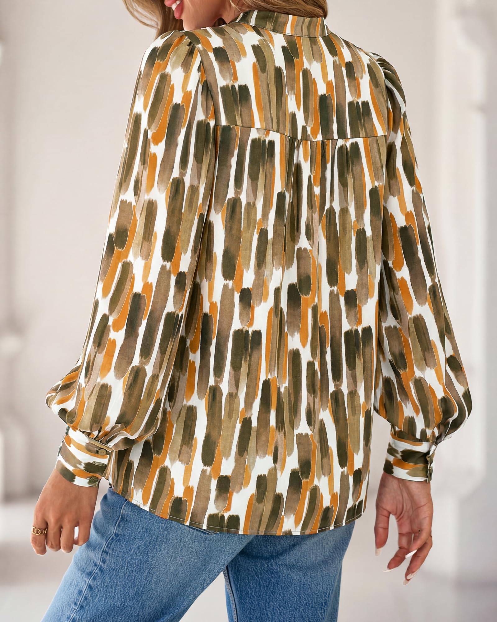 BTFBM Womens Tops Dressy Casual Spring Boho Floral V Neck Long Sleeve Half Button Down Shirt Work Business Blouses