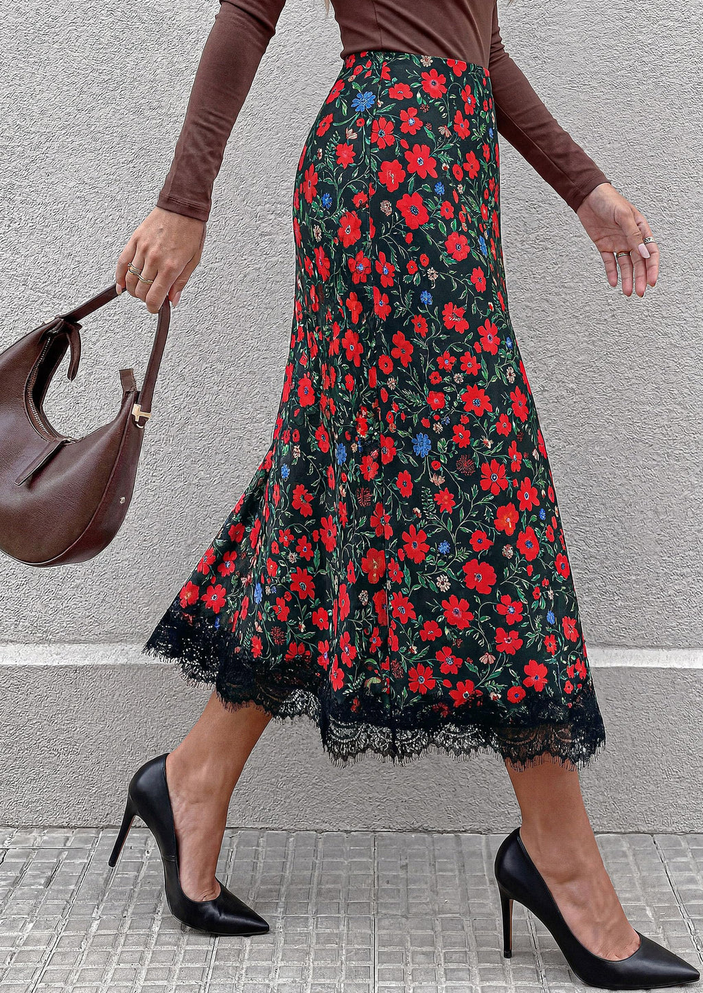 PRETTYGARDEN Women's Flowy Satin Midi A Line Skirt