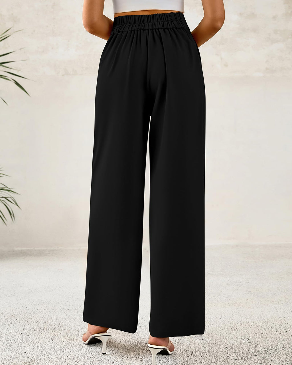 BTFBM Women Wide Leg Dress Pants High Waisted Button Pleated Business Casual Trousers Office Work Palazzo Pants