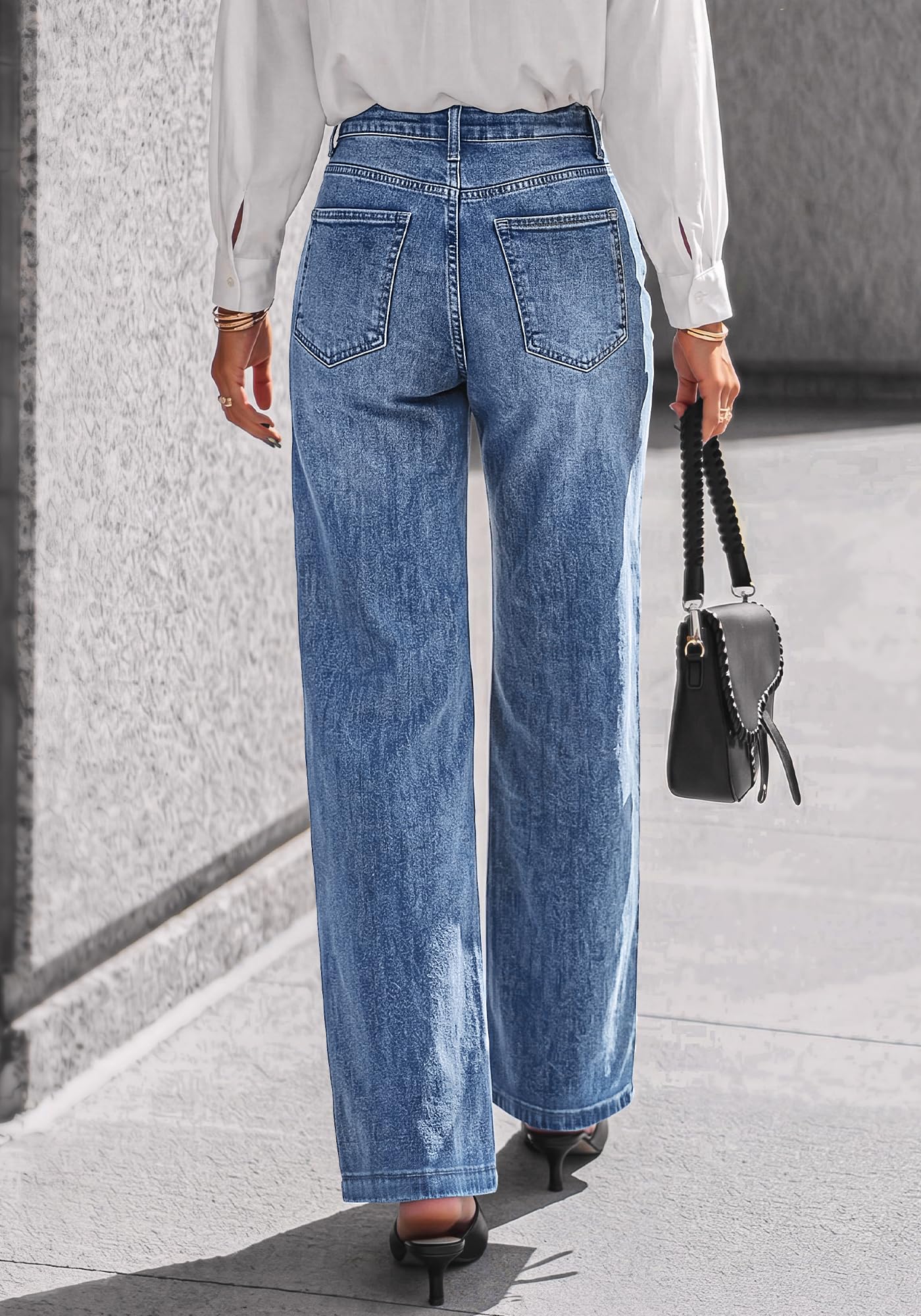 BTFBM Front Seam Stretchy Wide Straight Leg Jeans for Women Trendy Boyfriend Baggy Denim Jeans, High Waisted Palazzo Pants, 5-Pocket, Relaxed Fit, Full Length, Casual Bottoms, Fall Outfits