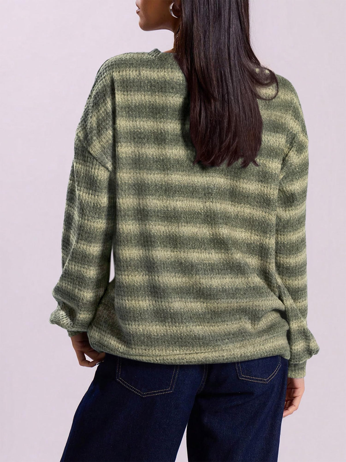 FreshPretty Striped Waffle Knit Tops for Women Lightweight Pullover Sweaters,Womens Fall Outfits,Basic Casual Crew Neck Long Sleeve Top,Trendy Loose Blouses Daily Wear,Winter Layering Clothes