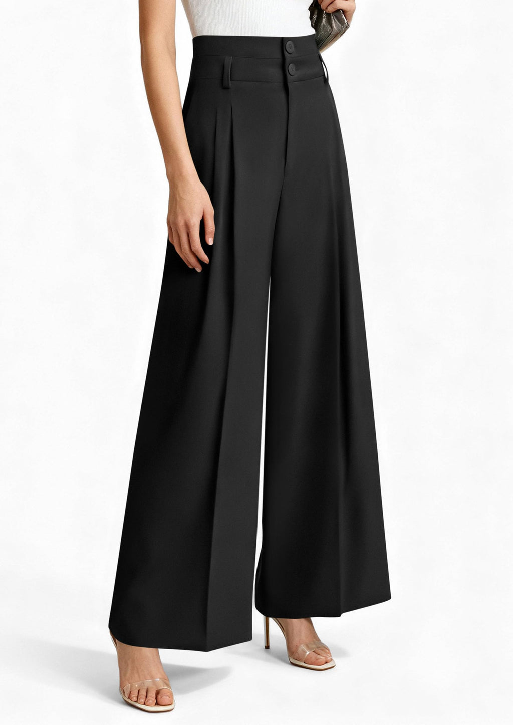 PRETTYGARDEN Womens Spring Wide Leg Palazzo Pants Trendy Loose Button High Waist Pleated Work Business Casual Trousers