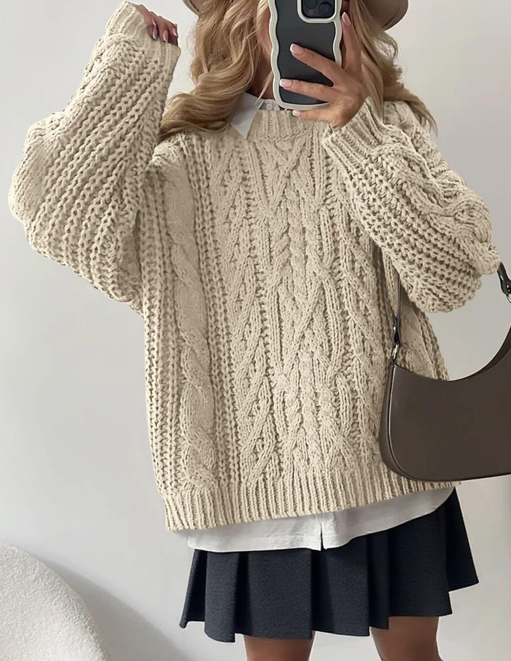 PRETTYGARDEN Women's Oversized Fall Sweaters Casual Long Sleeve Crewneck Chunky Cable Knit Pullover Tops Winter Clothes