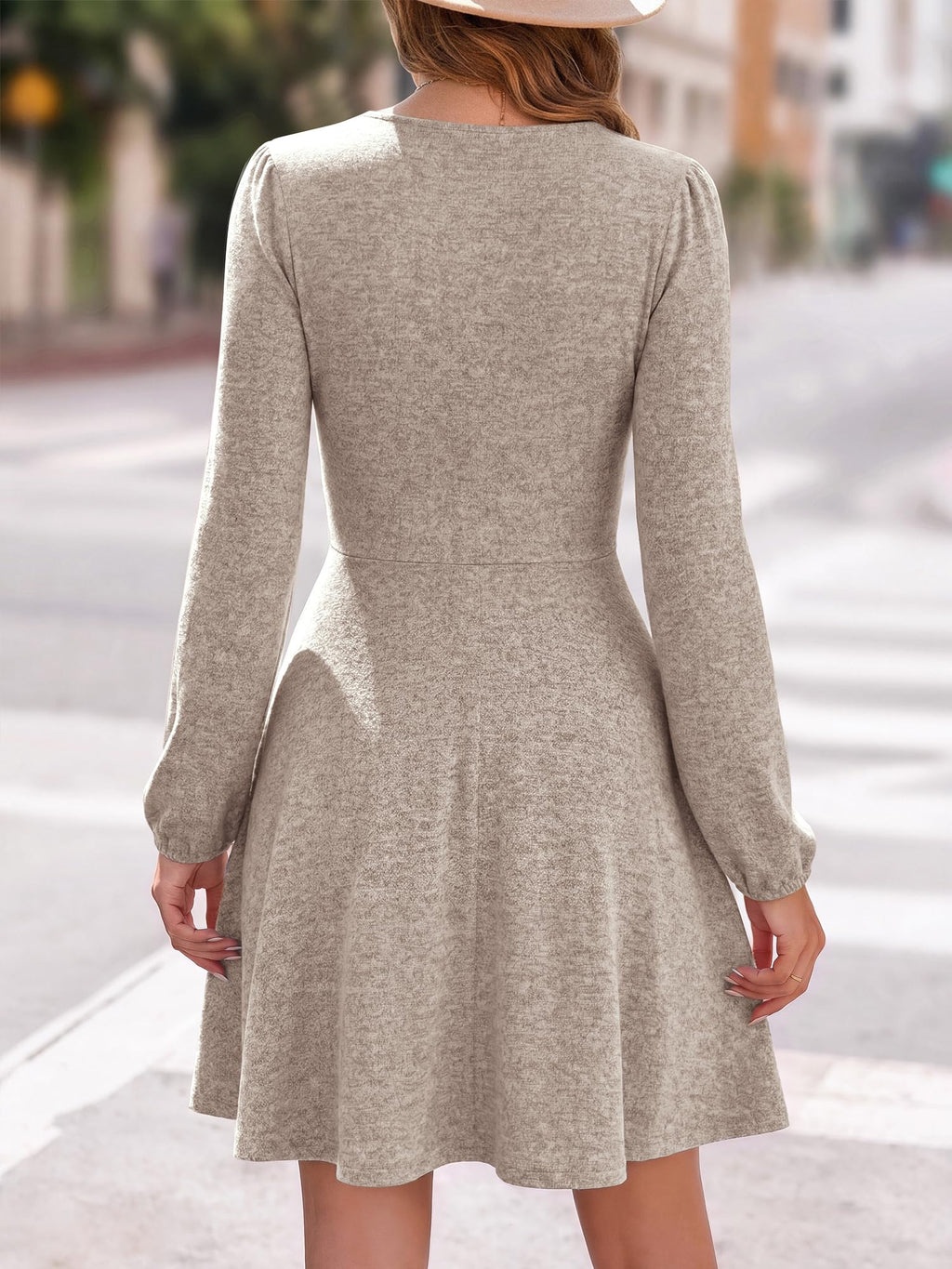 FreshPretty Womens Long Sleeve A Line Knit Mini Dress,Lightweight Square Neck Cute Short Dresses, High Waist, Fit And Flare, Fall Fashion Casual Holiday Cocktail Party Outfits