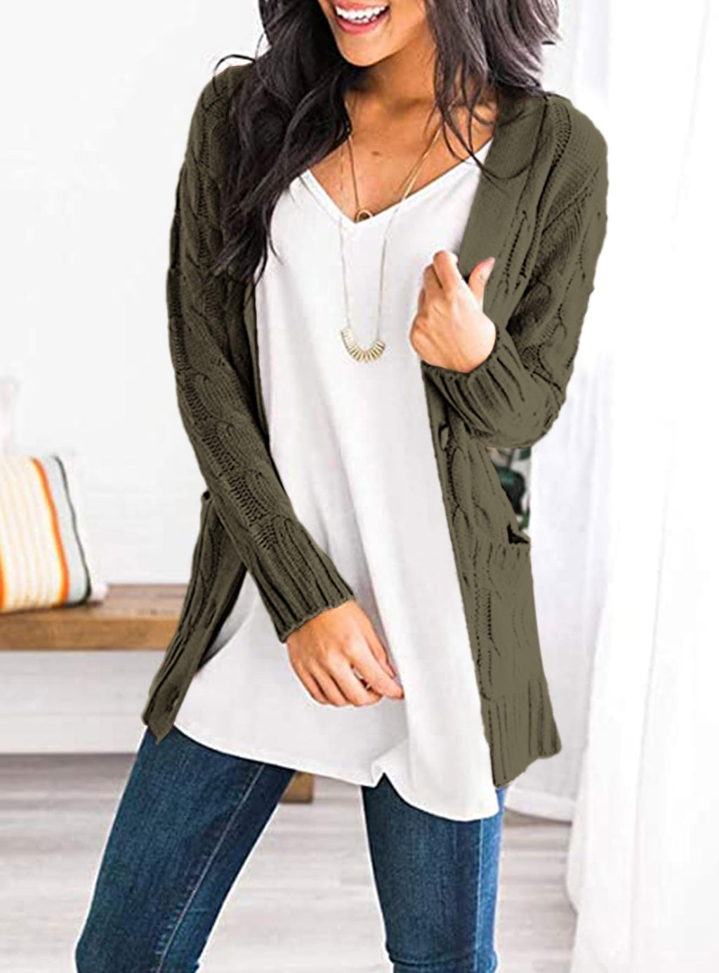 PRETTYGARDEN Women's Open Front Cardigan Sweaters Fall Fashion Button Down Cable Knit Chunky Winter Clothing Outerwear Coats