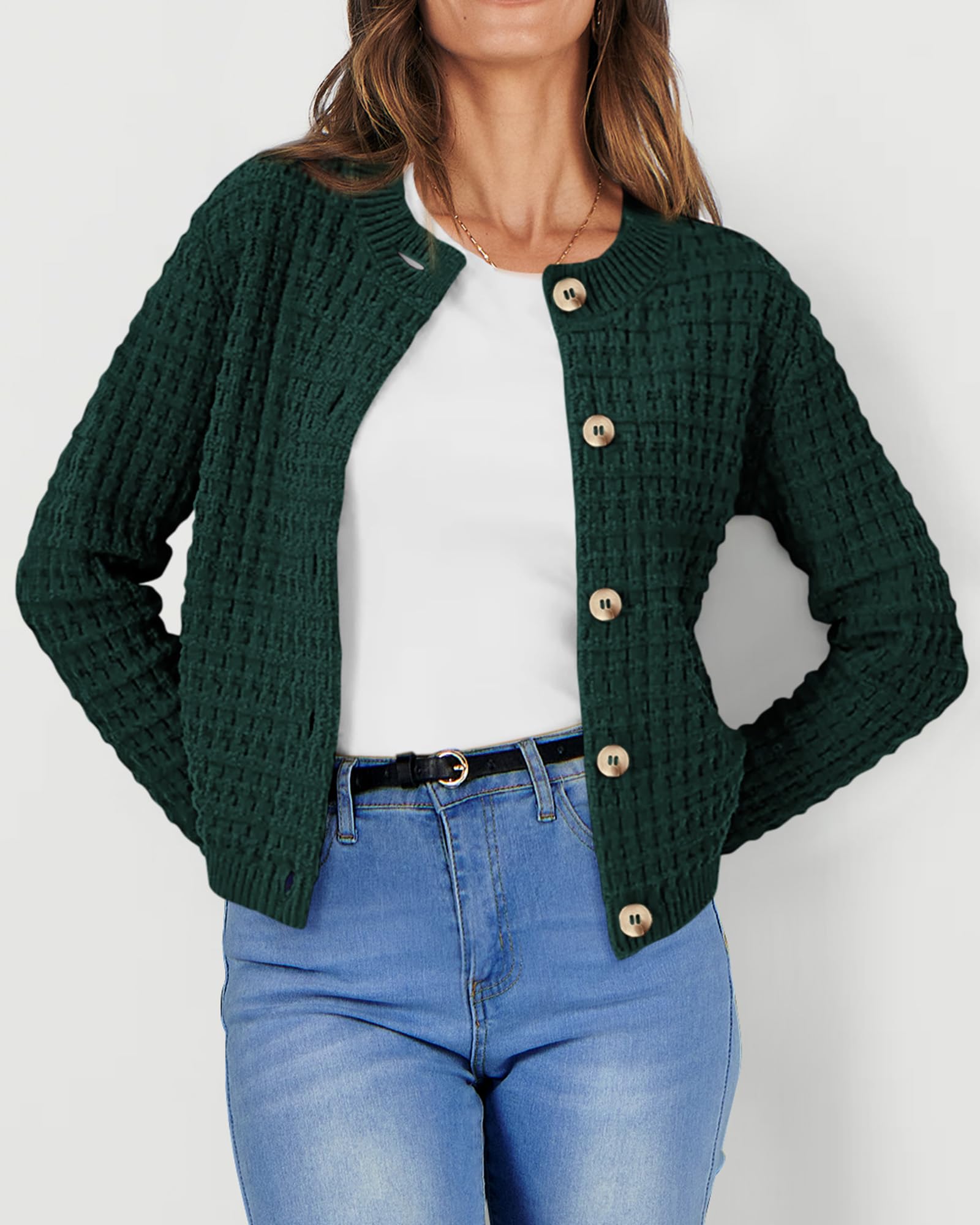 PRETTYGARDEN Women's Knit Cardigan Sweaters Casual Long Sleeve Open Front Button Down Trendy Jackets Outerwear