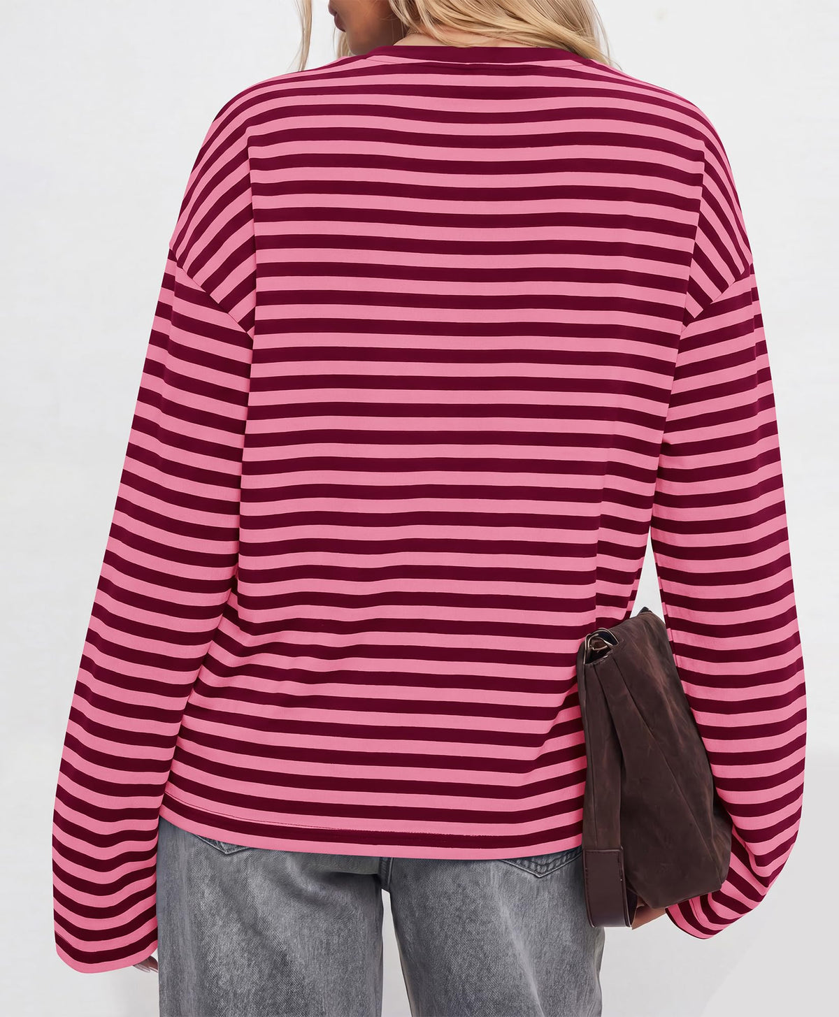 BTFBM Womens Long Sleeve Tops Fall Fashion | Lightweight, Crew Neck, Oversized Striped Shirt Women, Y2k Clothes, Vacation Travel Outfits, Going Out Top, Winter Layering