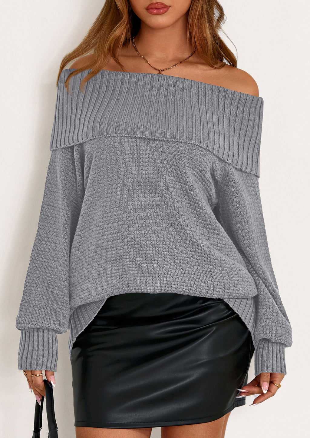 PRETTYGARDEN Womens Off The Shoulder Sweater Long Sleeve Tops Loose Knit Pullover Sweaters Fashion Fall Clothes