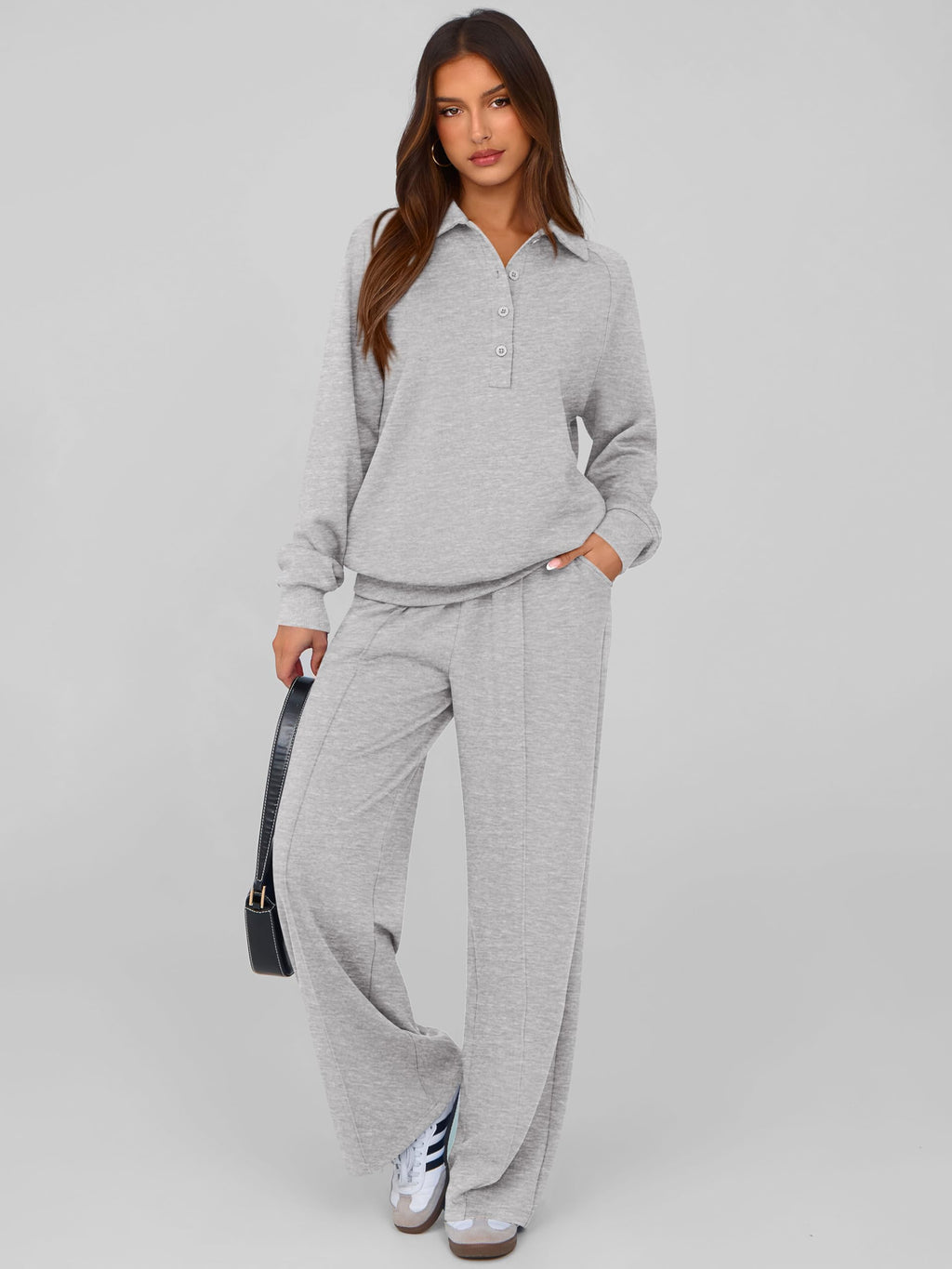 PRETTYGARDEN Women Fall 2 Piece Outfits Sweatsuits Lounge Sets Quarter Button Long Sleeve Sweatshirt, Wide Leg Sweat Pants, Casual 2 Piece Sets Tracksuit, Airport Travel Outfits for Women