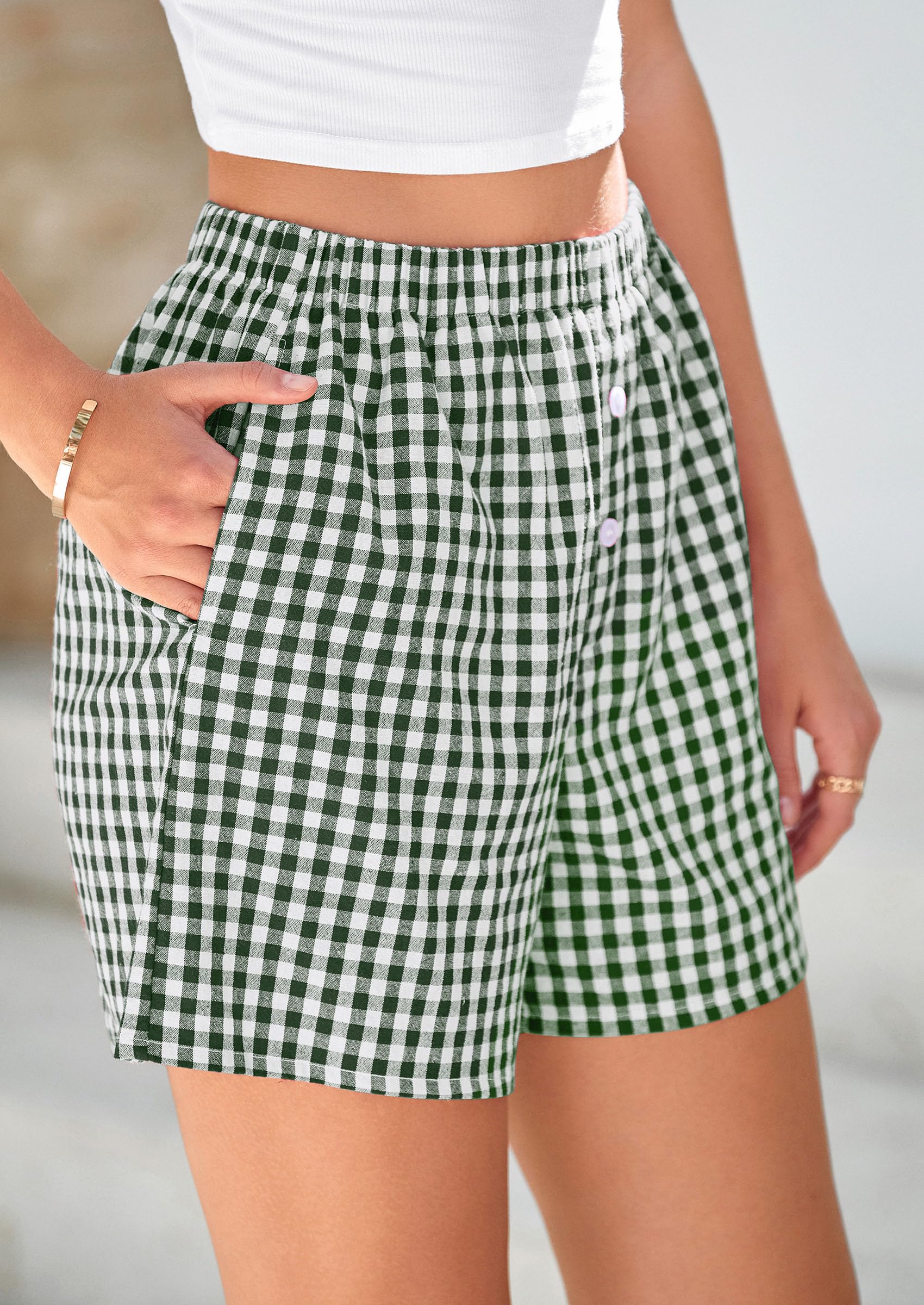 PRETTYGARDEN Womens Shorts Boxers Summer Gingham Pajama Lounge Sleep Y2K Plaid Pj Shorts Beach Bottoms