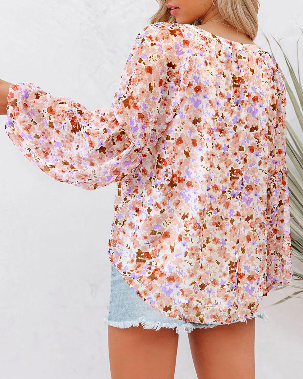 BTFBM Blouses for Women Dressy Casual Floral Summer Boho Tops V Neck Lightweight Long Sleeve Shirts Spring Clothes