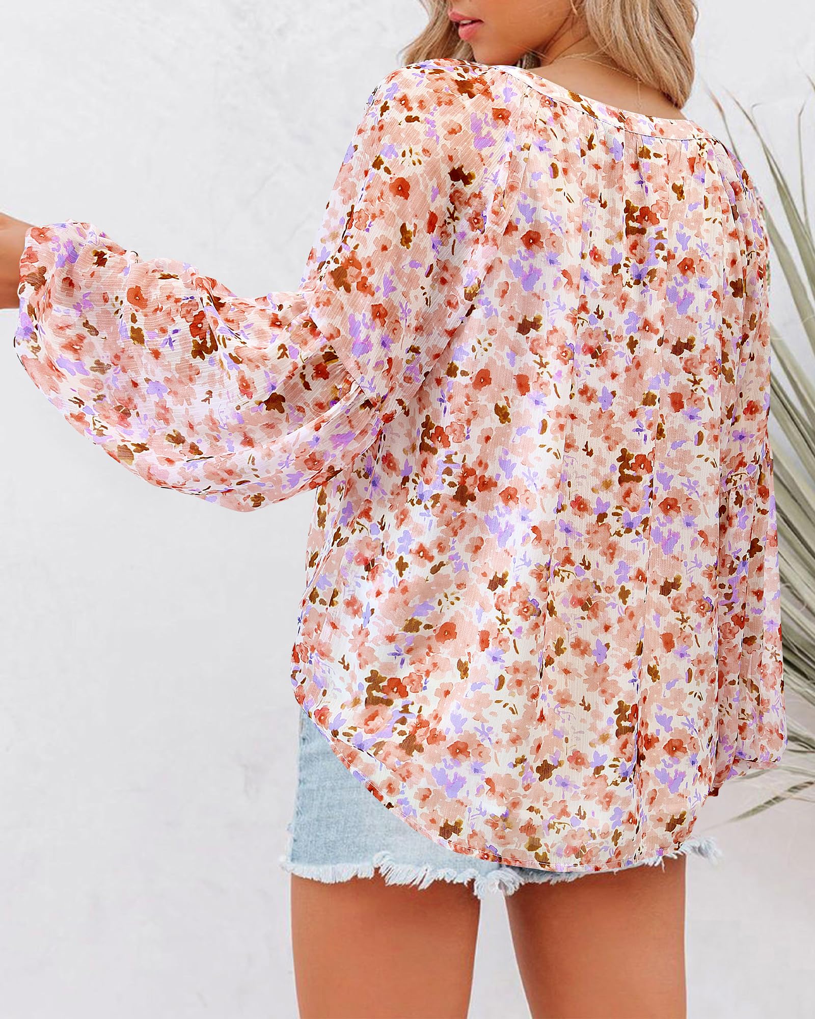 BTFBM Blouses for Women Dressy Casual Floral Summer Boho Tops V Neck Lightweight Long Sleeve Shirts Spring Clothes