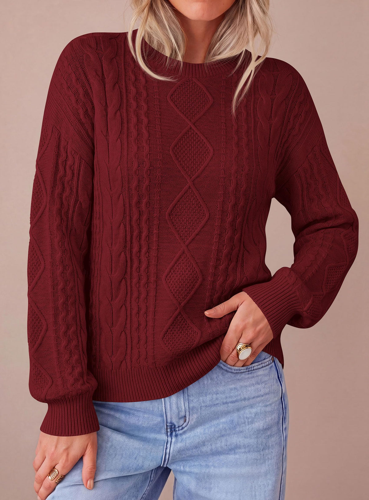 PRETTYGARDEN Women's Crewneck Cable Knit Sweater Pullover Tops Soft Luxury,Long Sleeve Sweaters,Chunky Texture,Fall Outfits,Warm Layering,Daily Wear,Work Holiday,Winter Going out Top