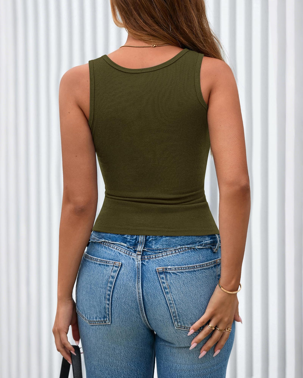 FreshPretty Spring Tops for Women Summer Scoop Neck Ribbed Henley Button Sleeveless Casual Basic Tank Top Clothes Outfits