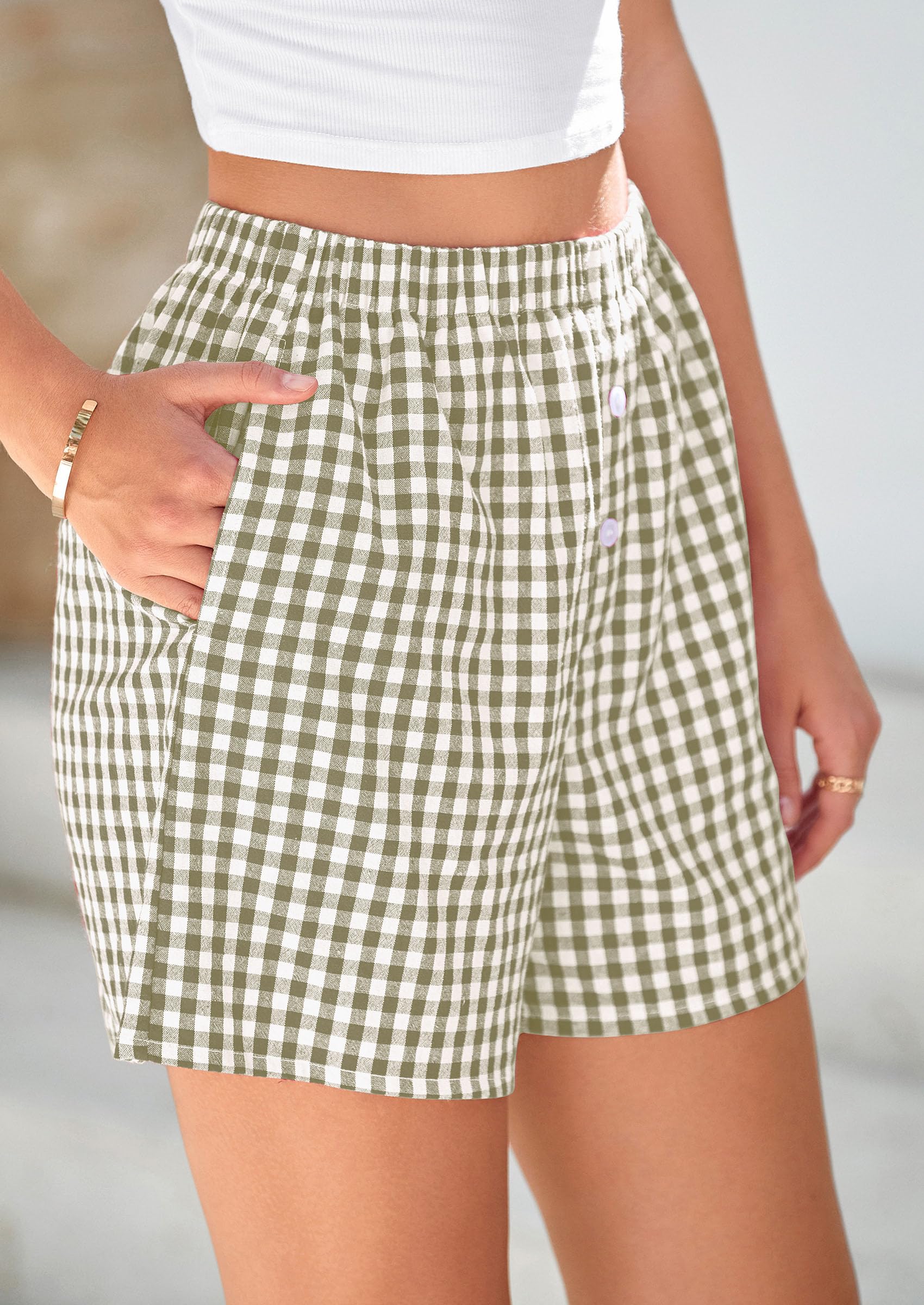 PRETTYGARDEN Womens Shorts Boxers Summer Gingham Pajama Lounge Sleep Y2K Plaid Pj Shorts Beach Bottoms
