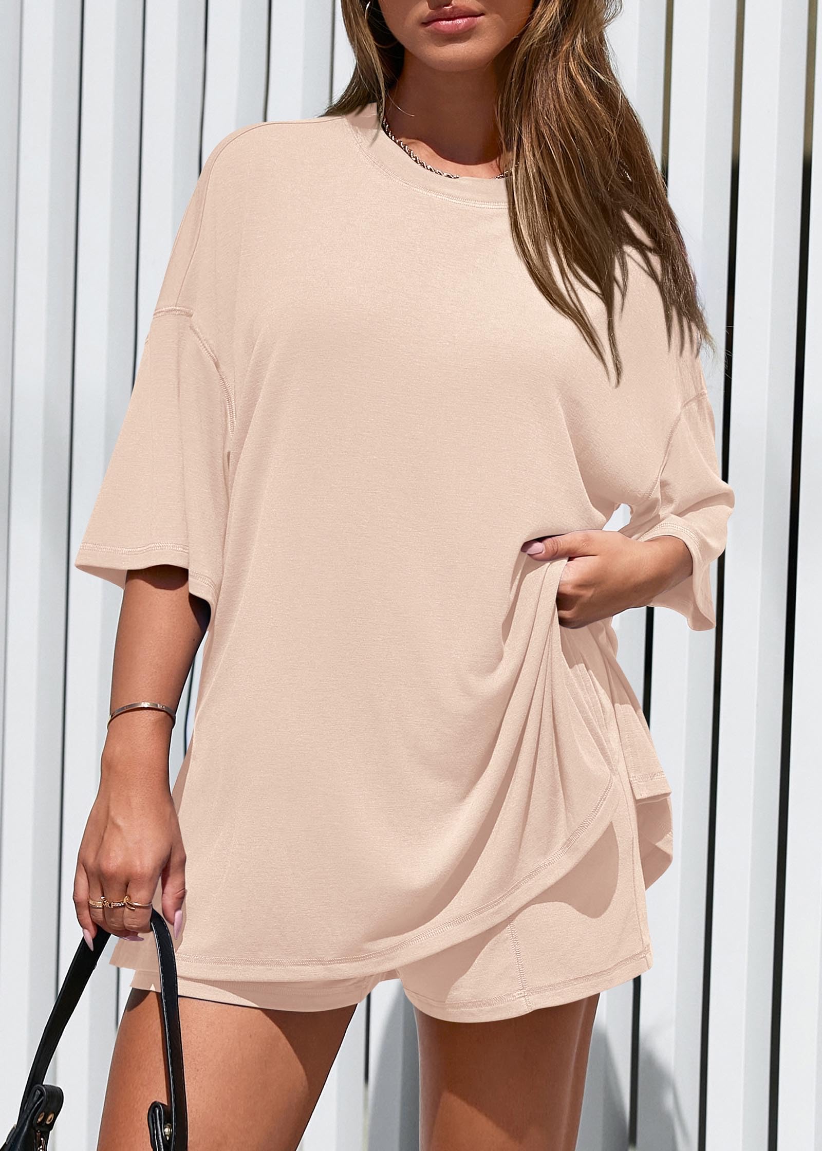FreshPretty 2 Piece Sets for Women Summer Lounge Sets Casual Oversized Tshirts Shorts Matching Airport Travel Outfits Postpartum