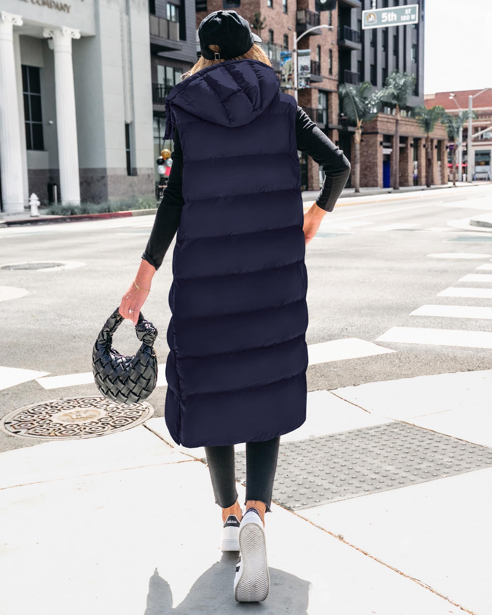 FreshPretty Long Puffer Vest Women Quilted Hooded Button Down Zip Up Sleeveless Vests Outerwear Padded Jacket Fall Winter Coat